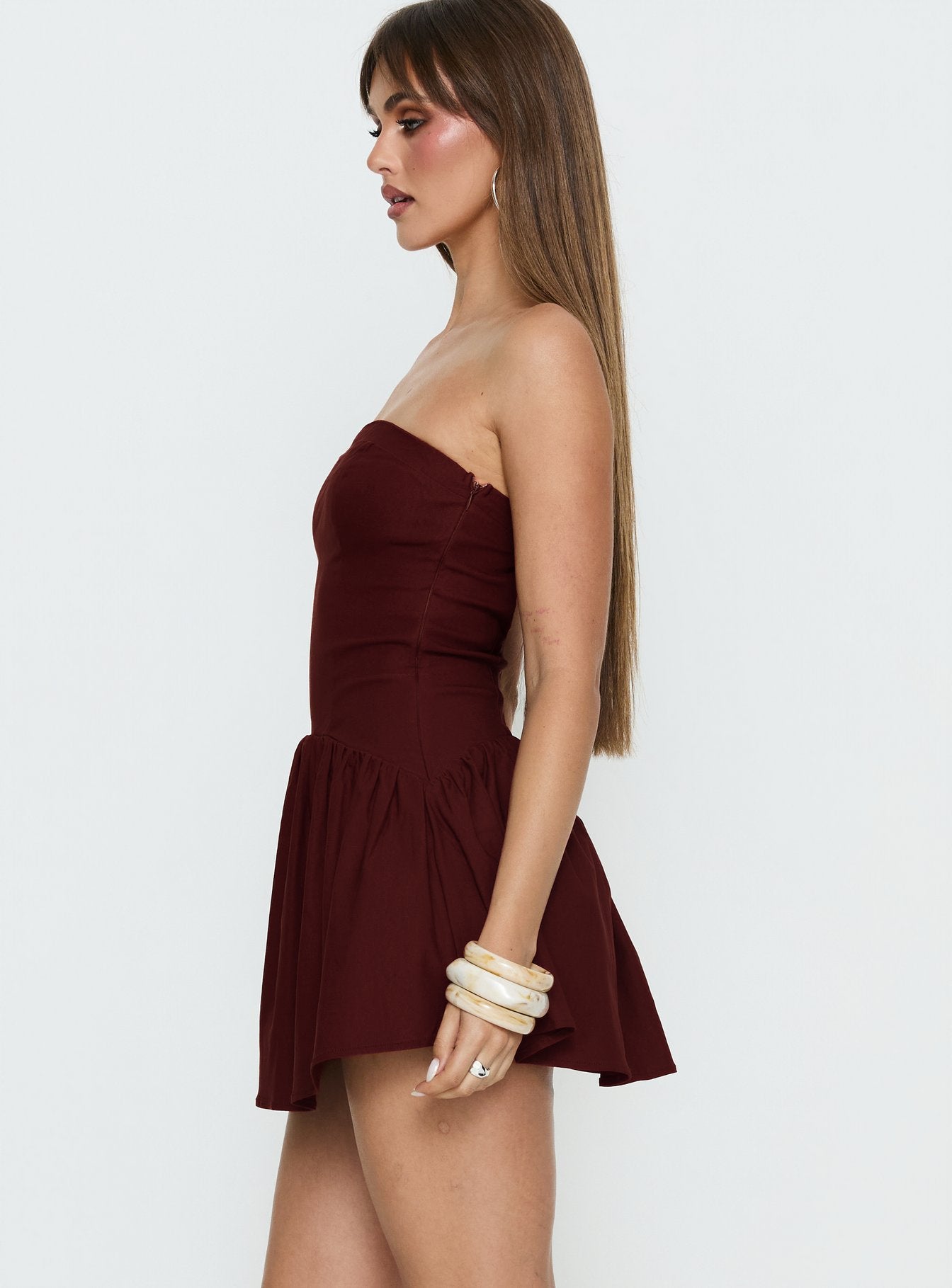 Evrae Strapless Playsuit Brown - Image 3