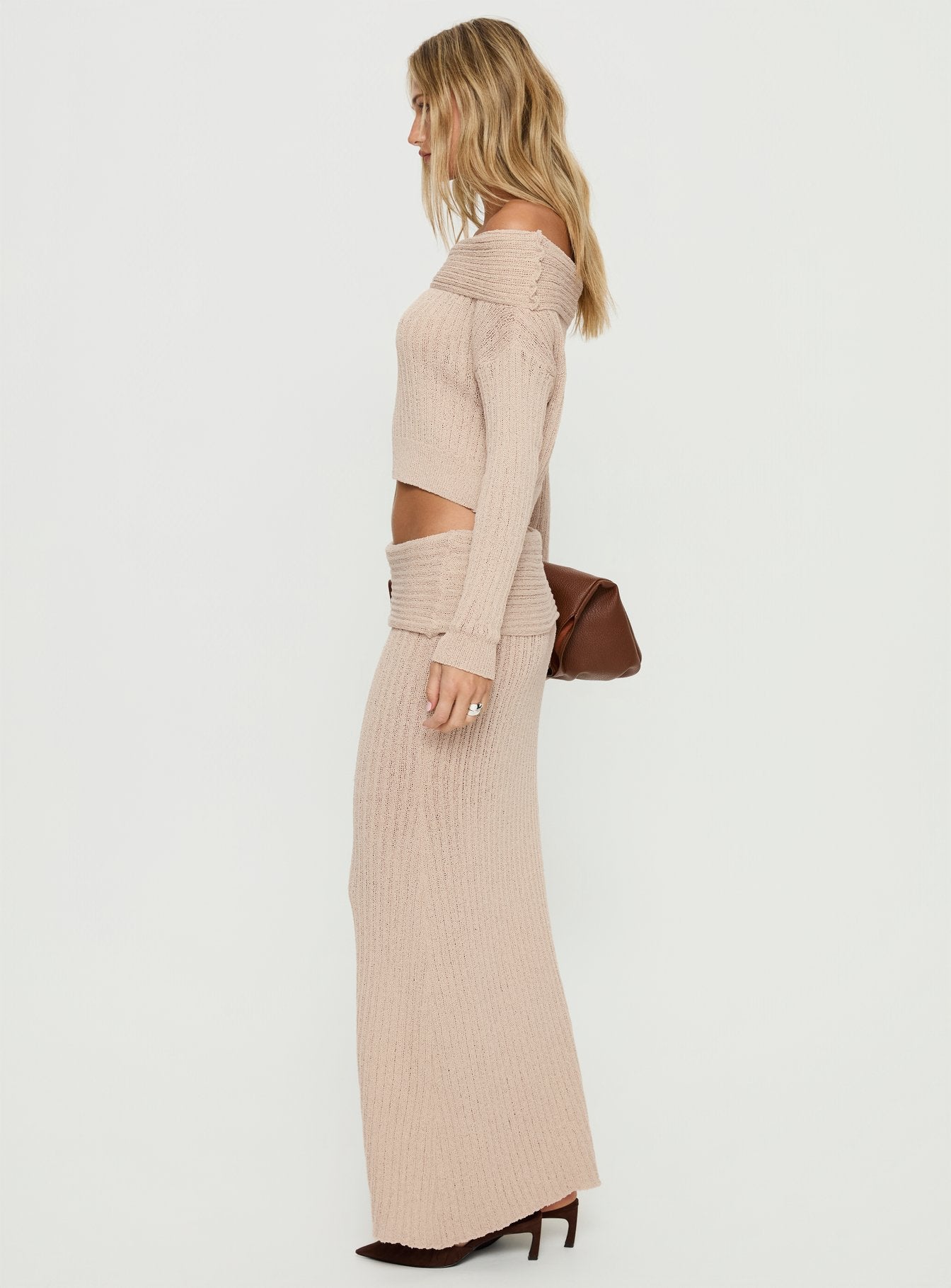 Devion Foldover Waist Maxi Skirt Beige - Image 4
