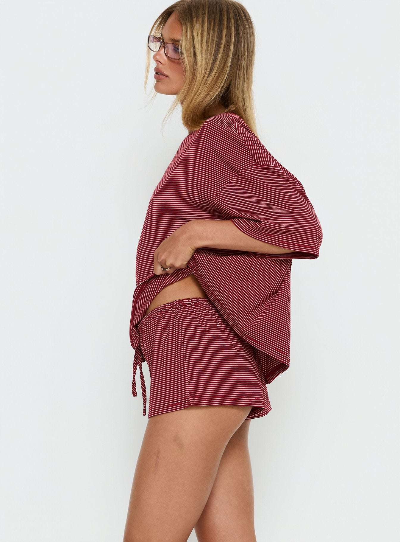Sugar Surge Tie Waist Shorts Cherry Stripe - Image 4