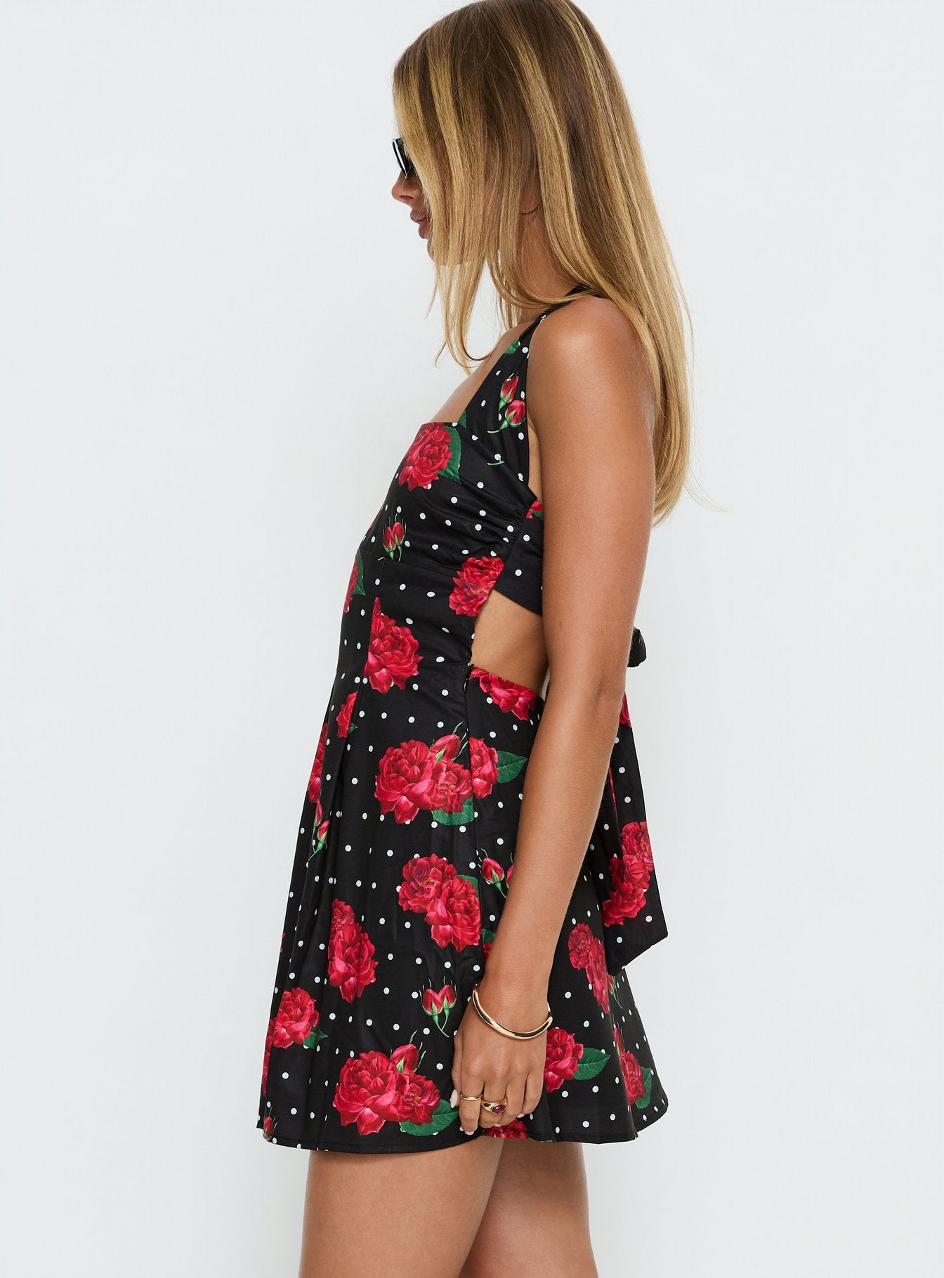 Rosamie Halter Mini Dress Black Polka Floral - Image 4