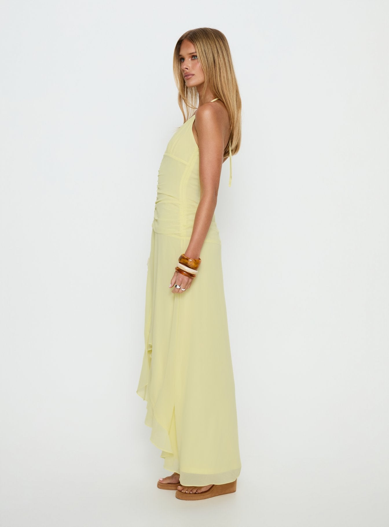 Roxine Asymmetrical Halter Maxi Dress Yellow - Image 3