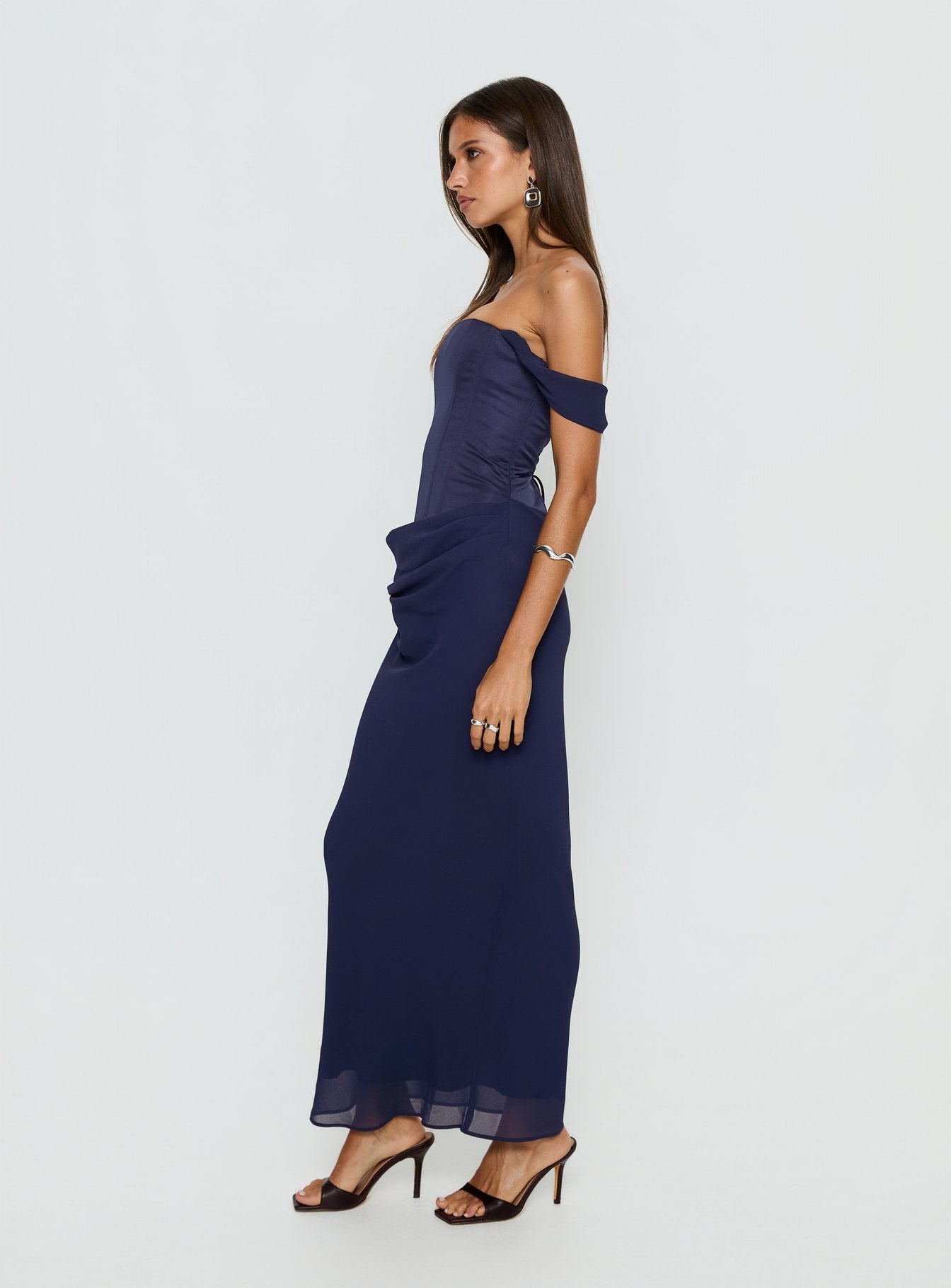 Joslyne Off Shoulder Corset Maxi Dress Navy - Image 4