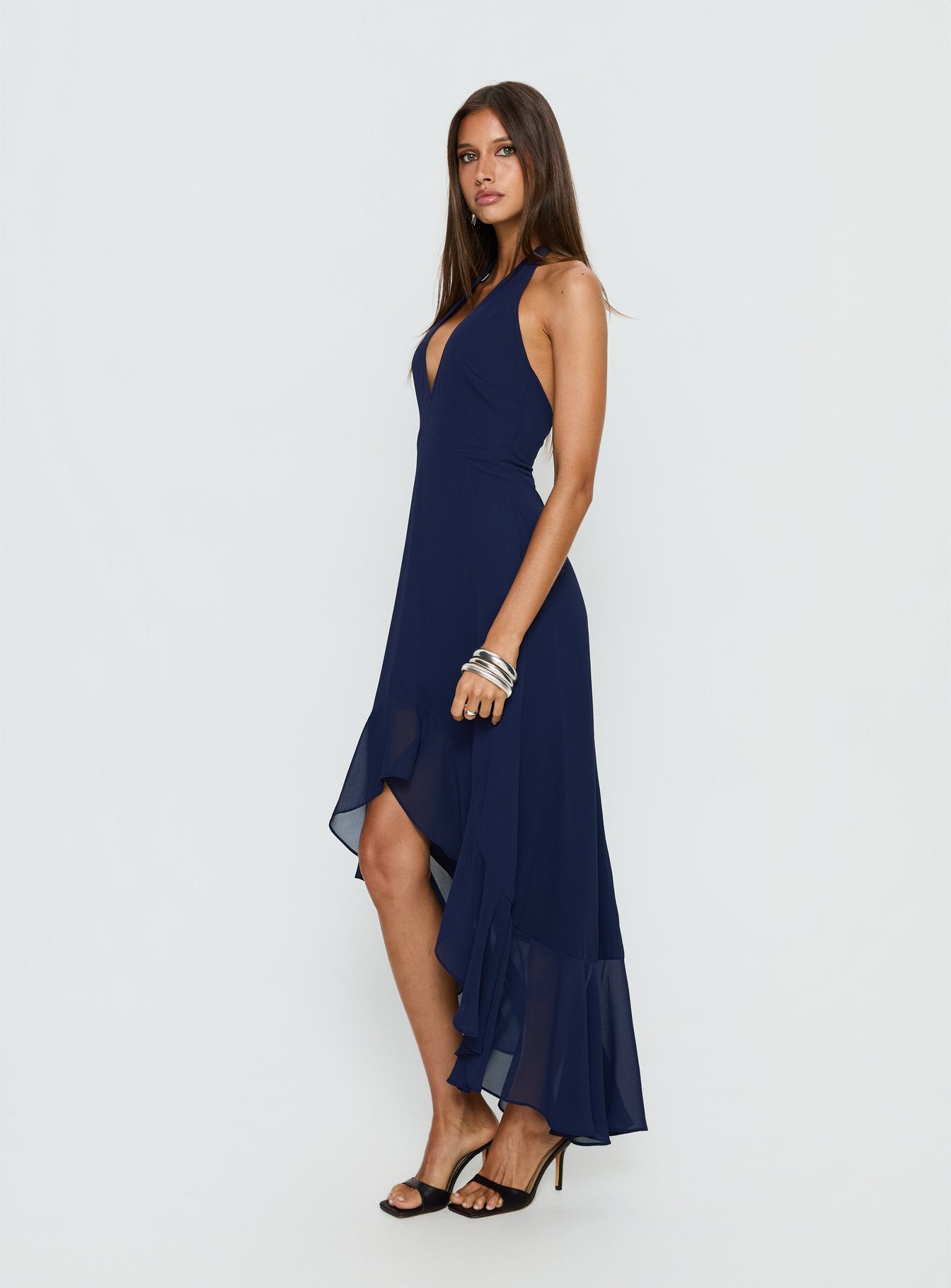 Agata Halter Frill Maxi Dress Navy - Image 4