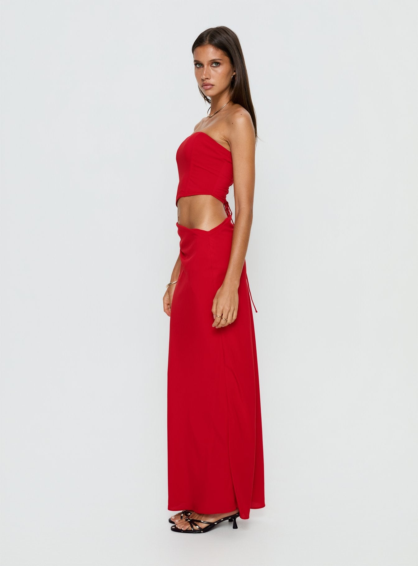 Jasira Strapless Drape Maxi Dress Bold Red - Image 4