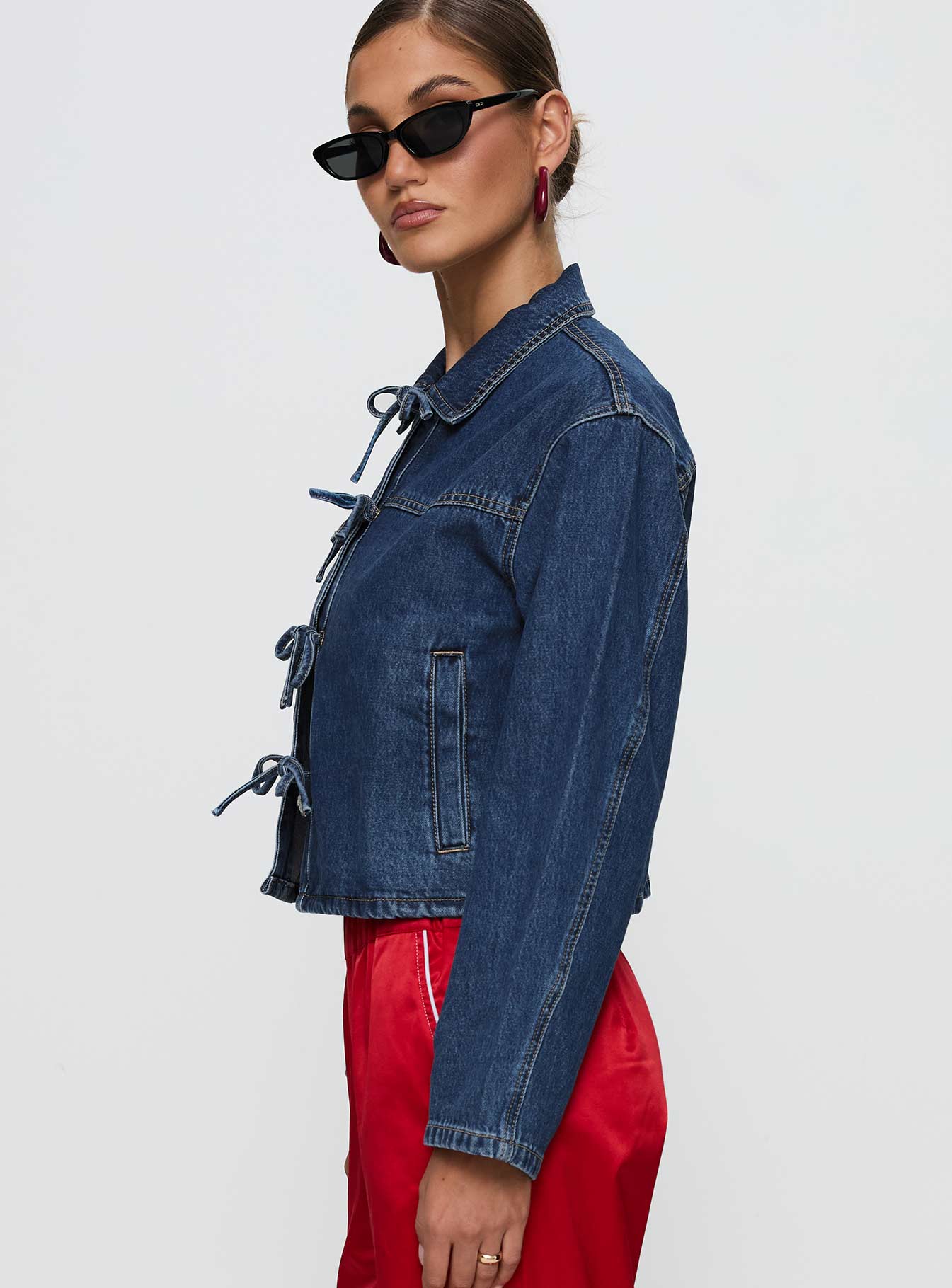 Good On You Bow Detail Jacket Blue Denim - Image 4