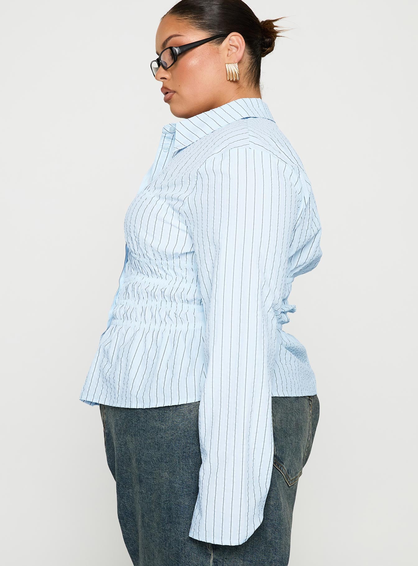 Liesel Shirred Long Sleeve Top Stripe Curve - Image 4