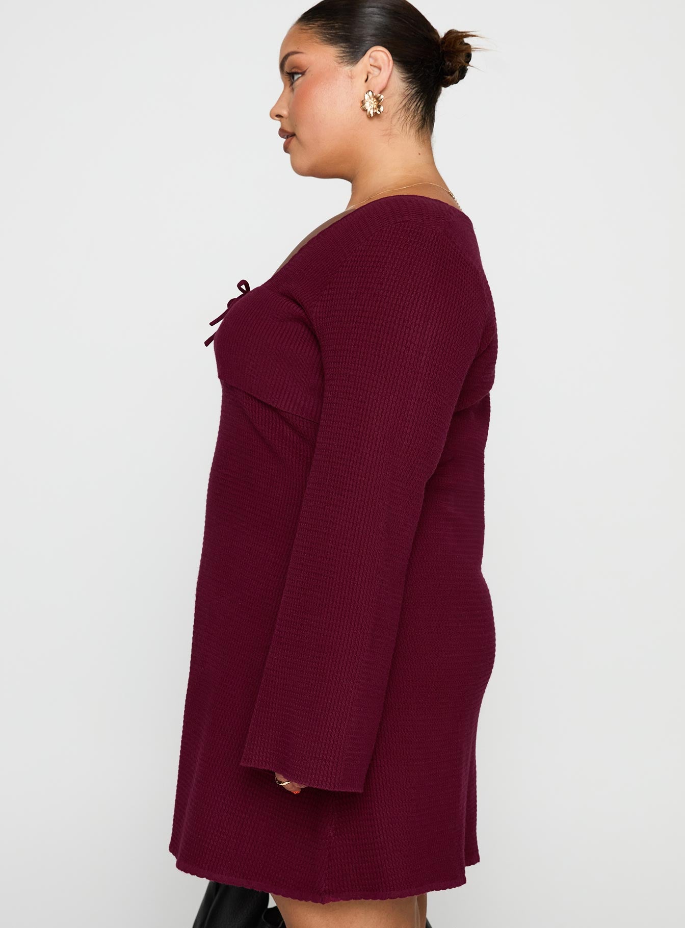 Sandyra Knit Mini Dress Maroon Curve - Image 4