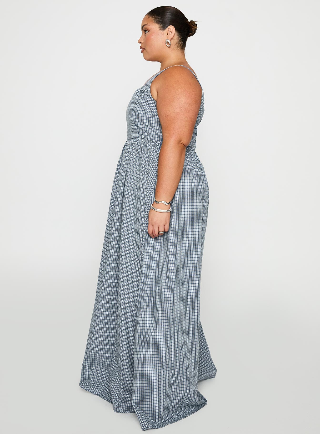 Cartmel Check Maxi Dress Navy Curve - Image 4
