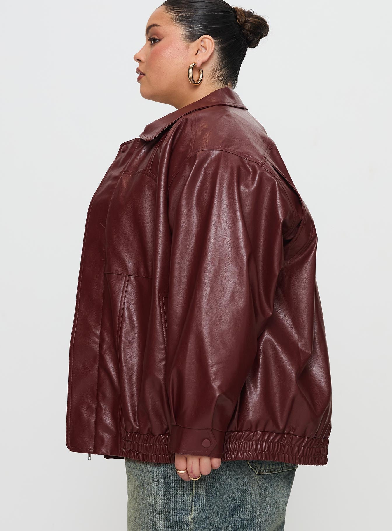 Devija Faux Leather Jacket Burgundy Curve - Image 4
