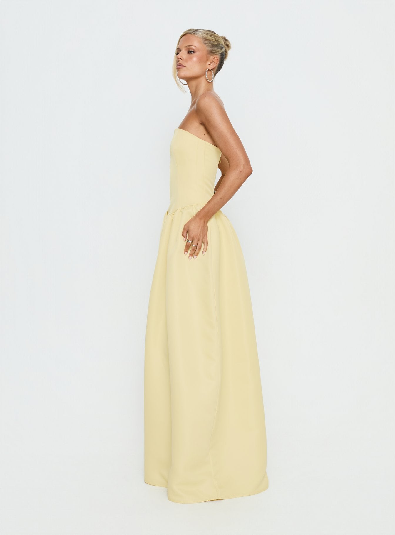 Soft Bloom Drop Waist Strapless Maxi Dress Yellow - Image 4