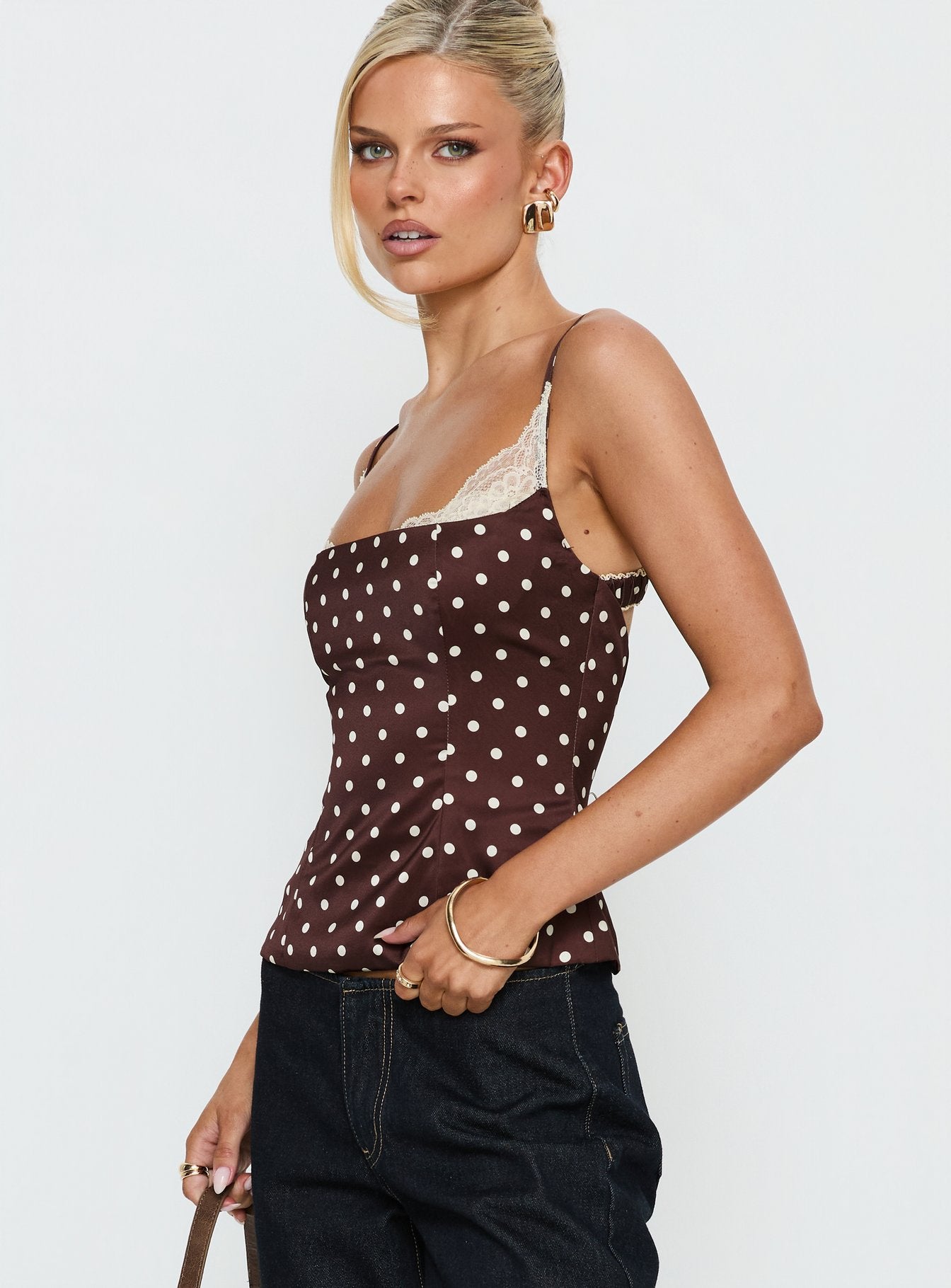 Renaissance Corset Lace Top Brown Polka - Image 4