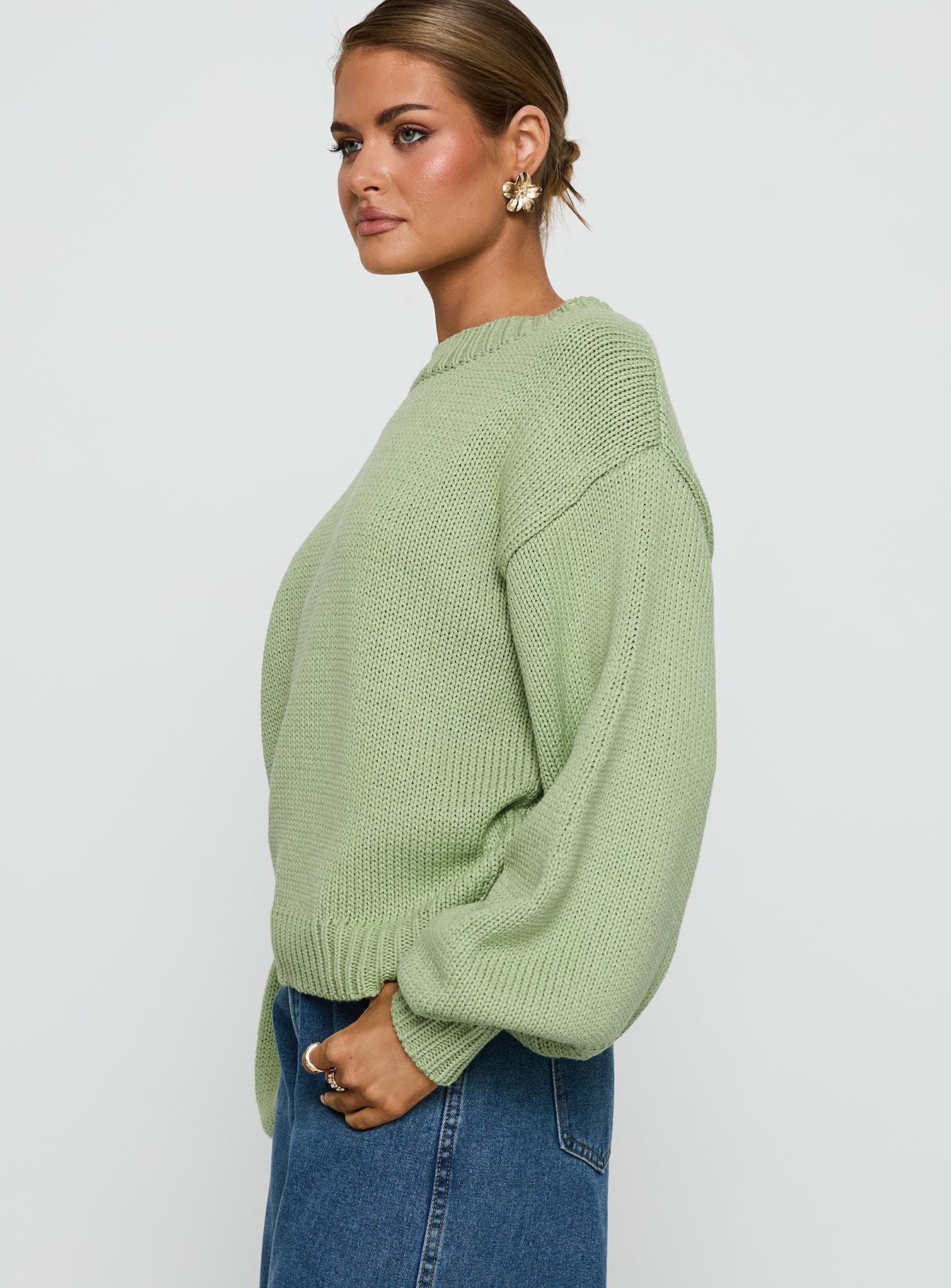 Harmony Balloon Sleeve Knit Sweater Sage - Image 4