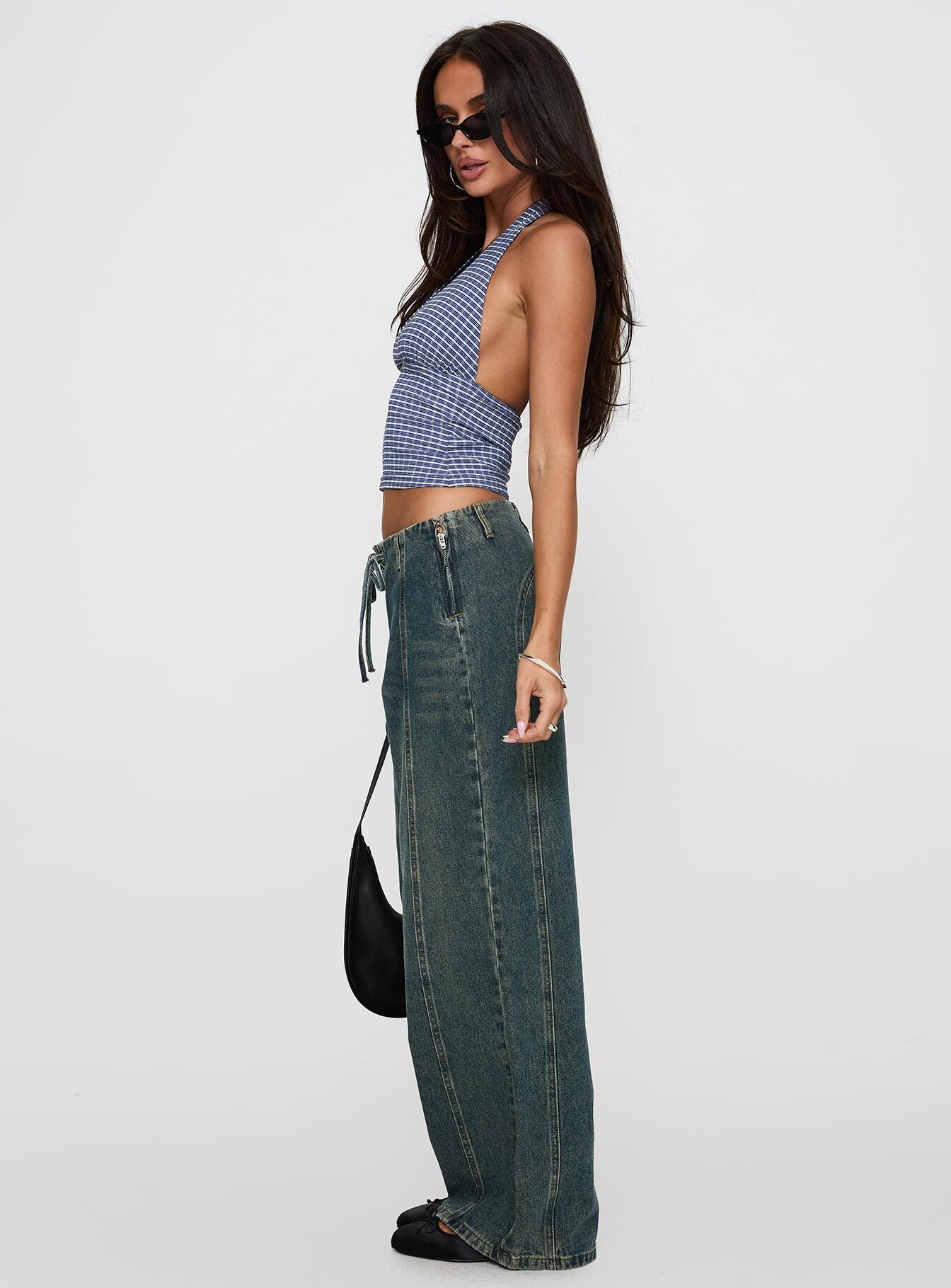 San Mateo Low Rise Wide Leg Tie Up Jeans Vintage Wash - Image 3