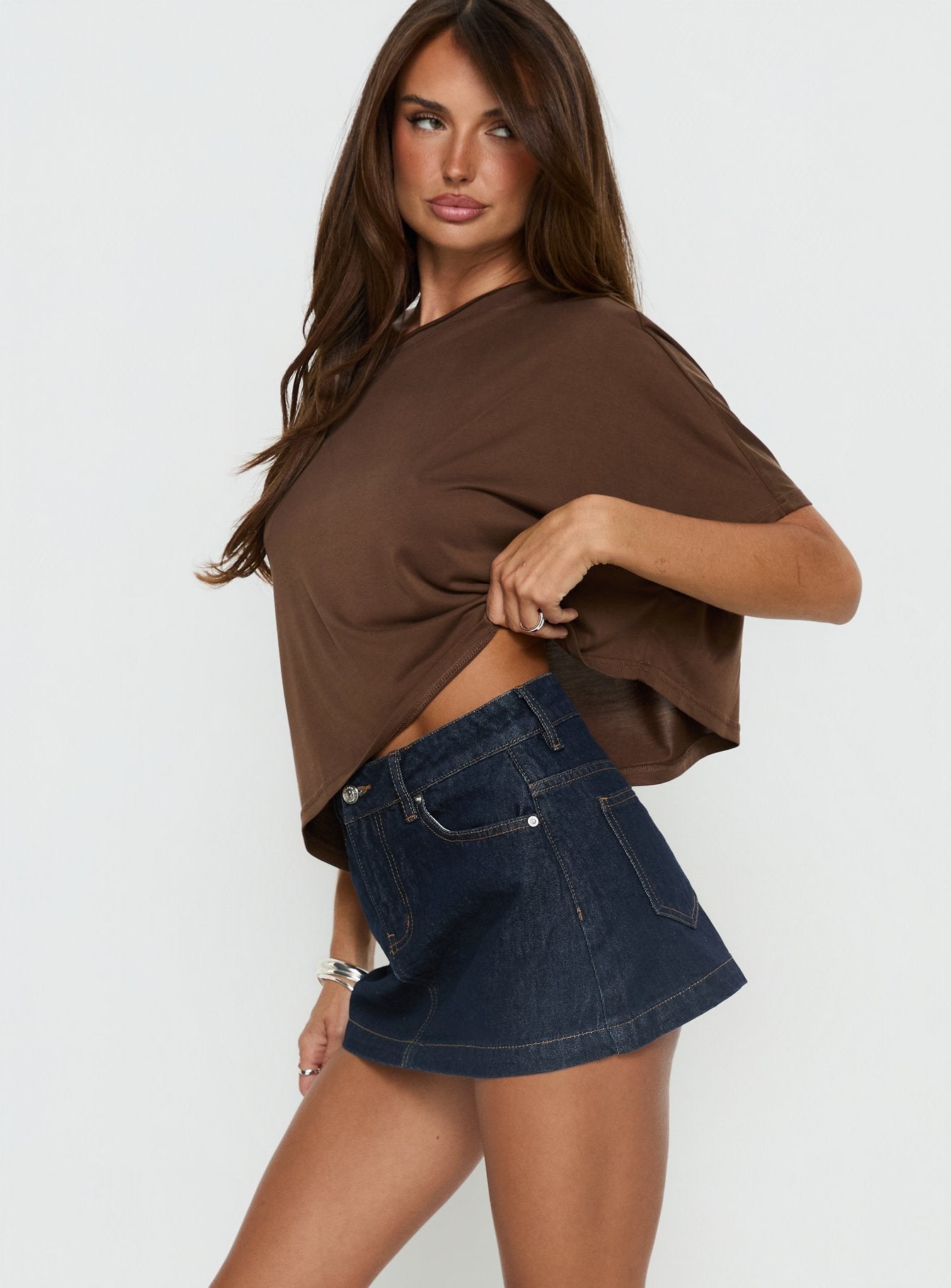 Nicolina Low Rise Denim Mini Skirt Raw Denim - Image 3