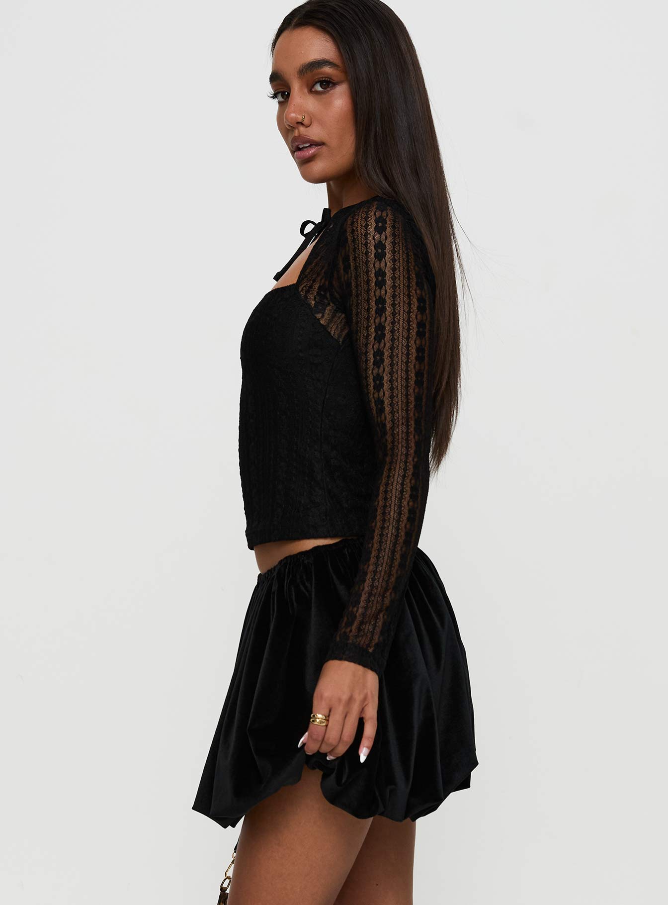 Georgiana Bubble Hem Mini Skirt Black - Image 4