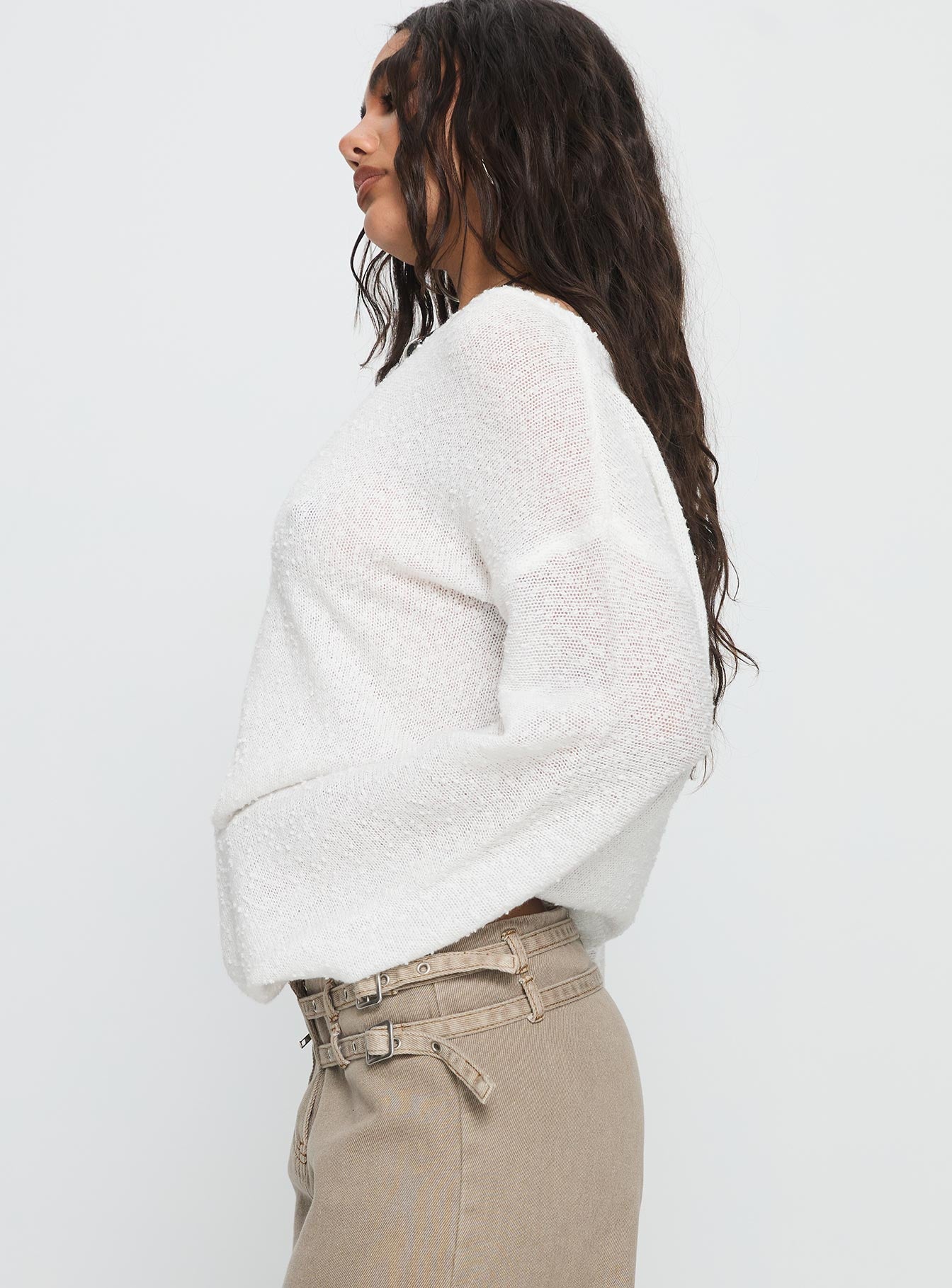 Riala Off Shoulder Knit Sweater White - Image 4