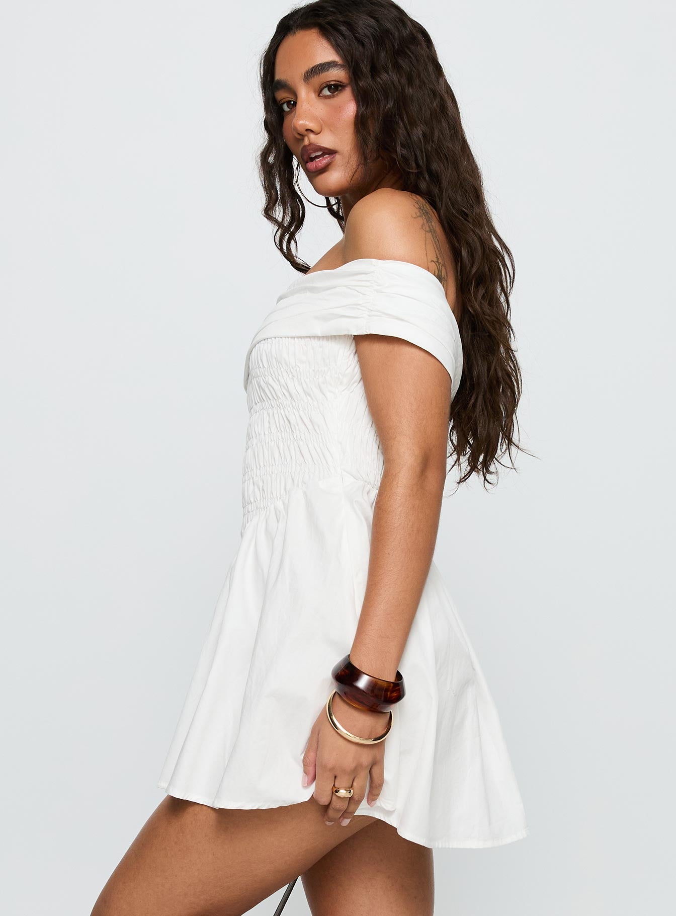 Fruitful Off Shoulder Mini Dress White - Image 4