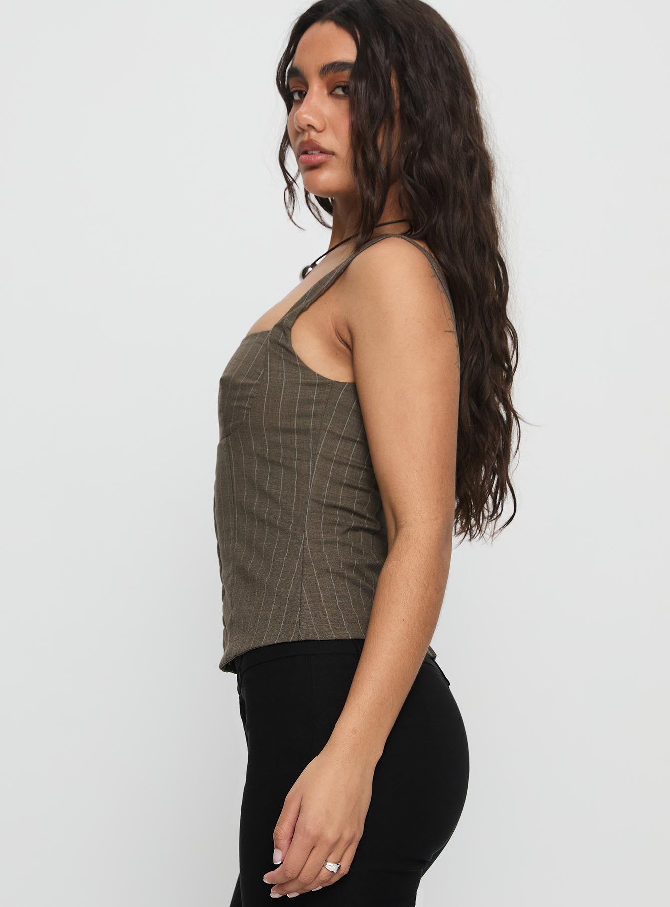 Nylen Tailored Suiting Top Brown Pinstripe - Image 4