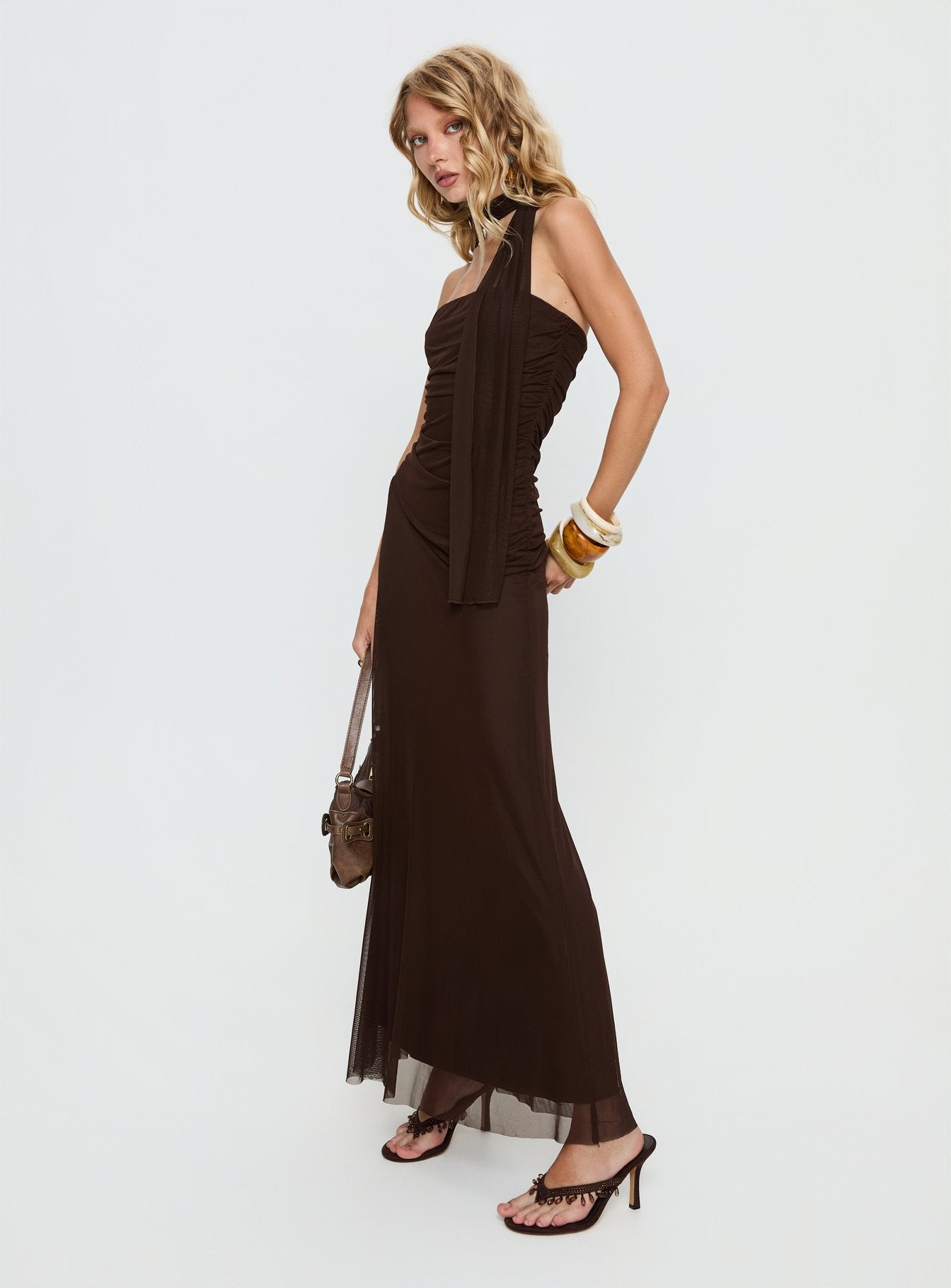Ainslea Halter Scarf Maxi Dress Dark Brown - Image 3