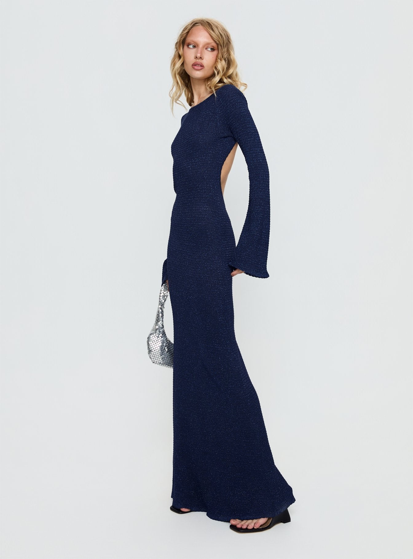 Rhapsody Long Sleeve Knit Maxi Dress Navy - Image 4