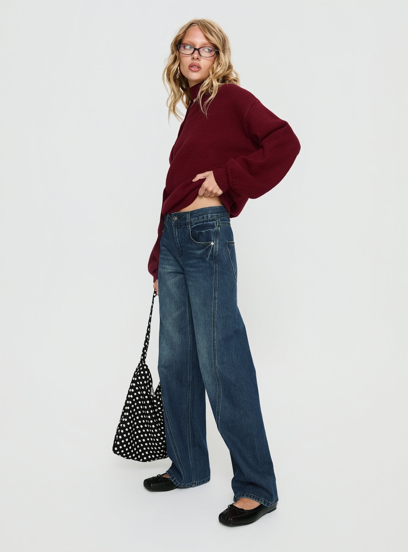 Kellsie High Rise Wide Leg Jeans Dark Blue Wash - Image 4