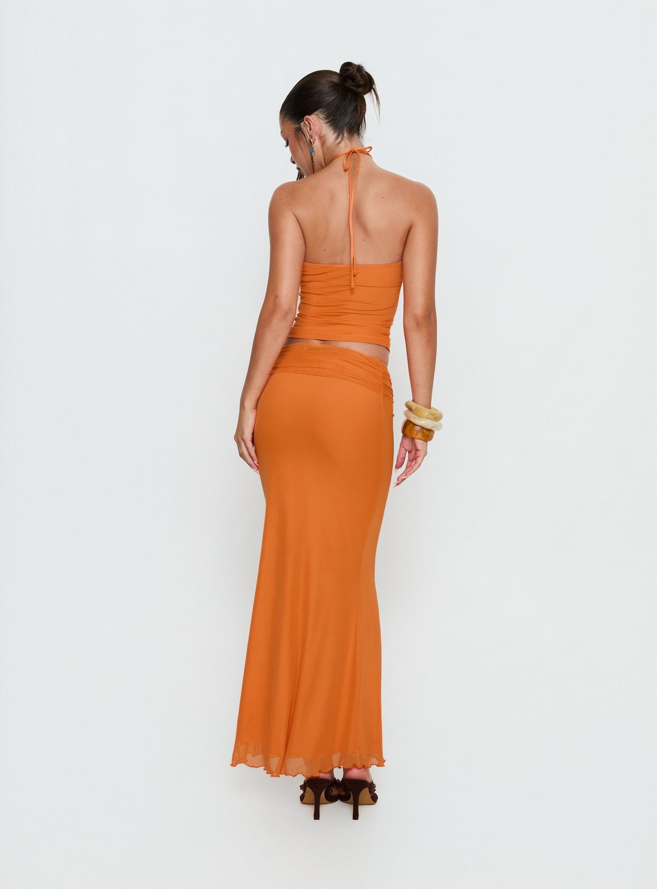Star Fruit Ruched Waist Maxi Skirt Orange - Image 4