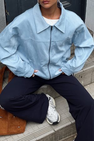 Goldsmith Faux Suede Bomber Jacket Blue