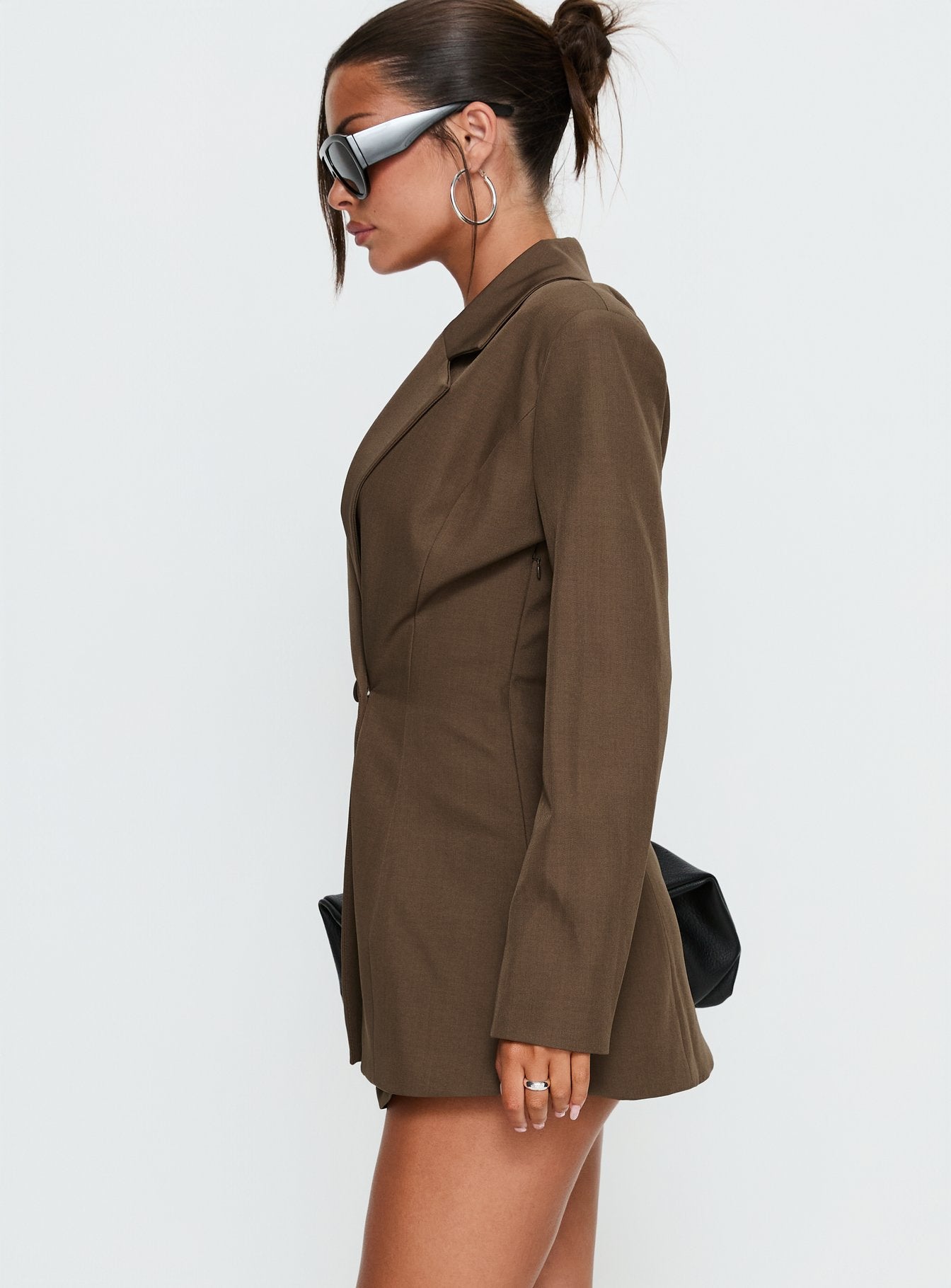 Kealy Plunge Neck Blazer Playsuit Brown - Image 4
