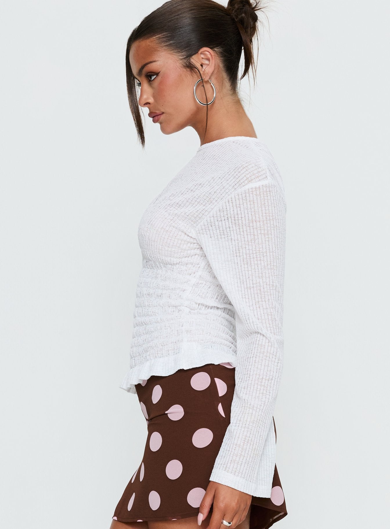 Bradly Shirred Long Sleeve Top White - Image 4
