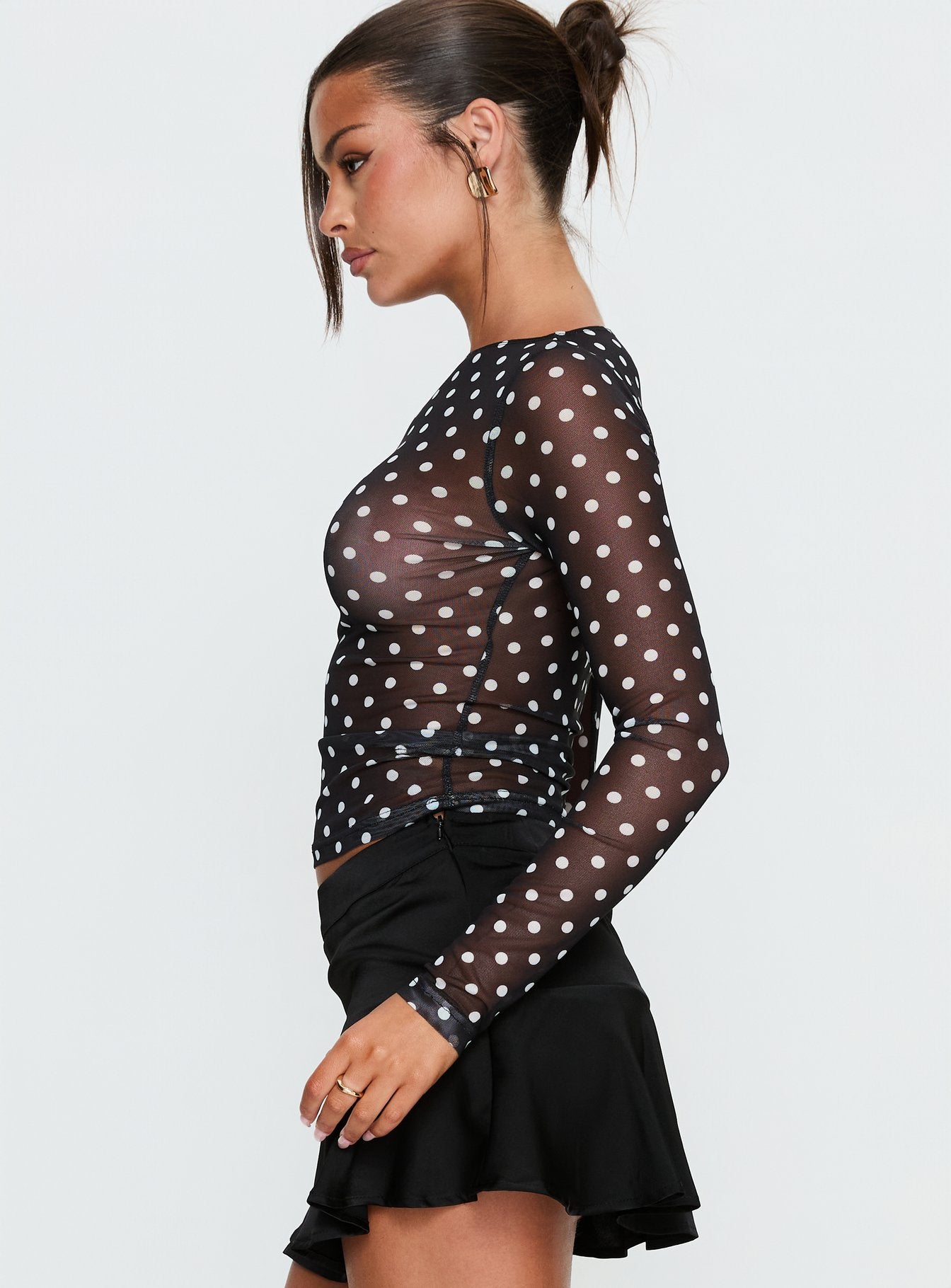 Rosenda Mesh Long Sleeve Top Black / White Polka - Image 4