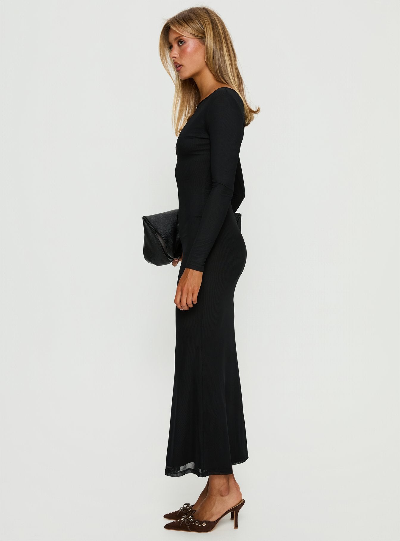 Adesa Long Sleeve Keyhole Plunge Maxi Dress Black - Image 3