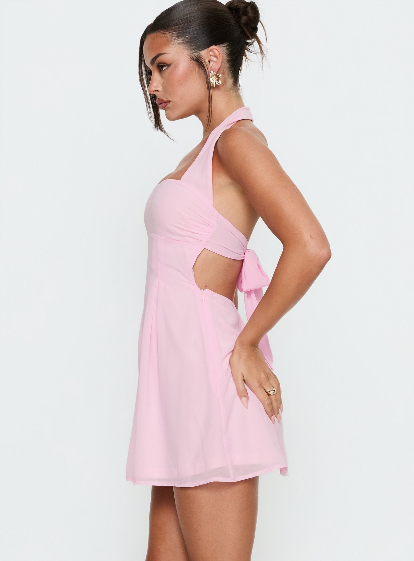 Rosamie Halter Mini Dress Soft Pink - Image 4