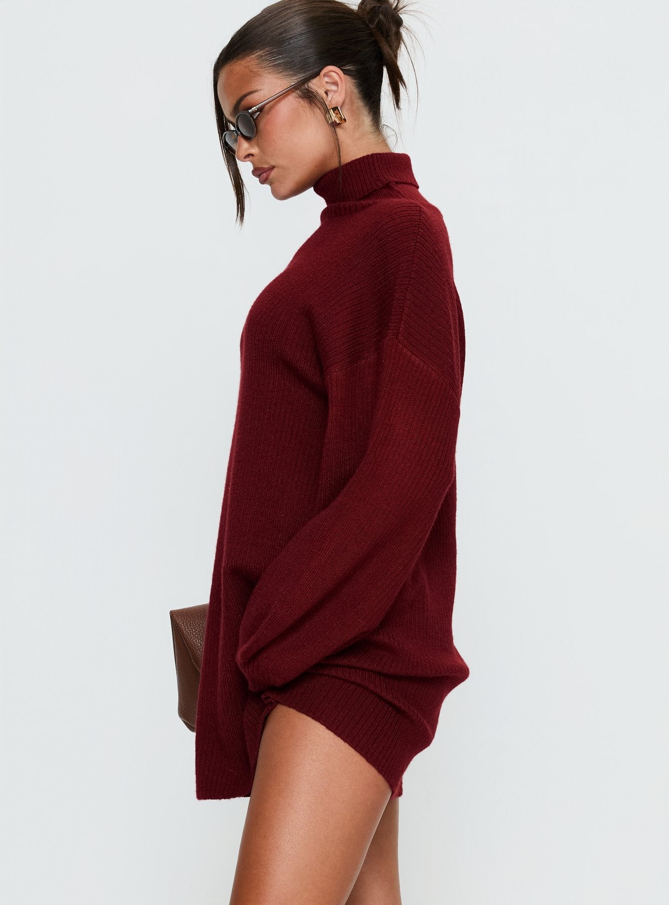 Coleena Long Sleeve Knit Mini Dress Burgundy - Image 3