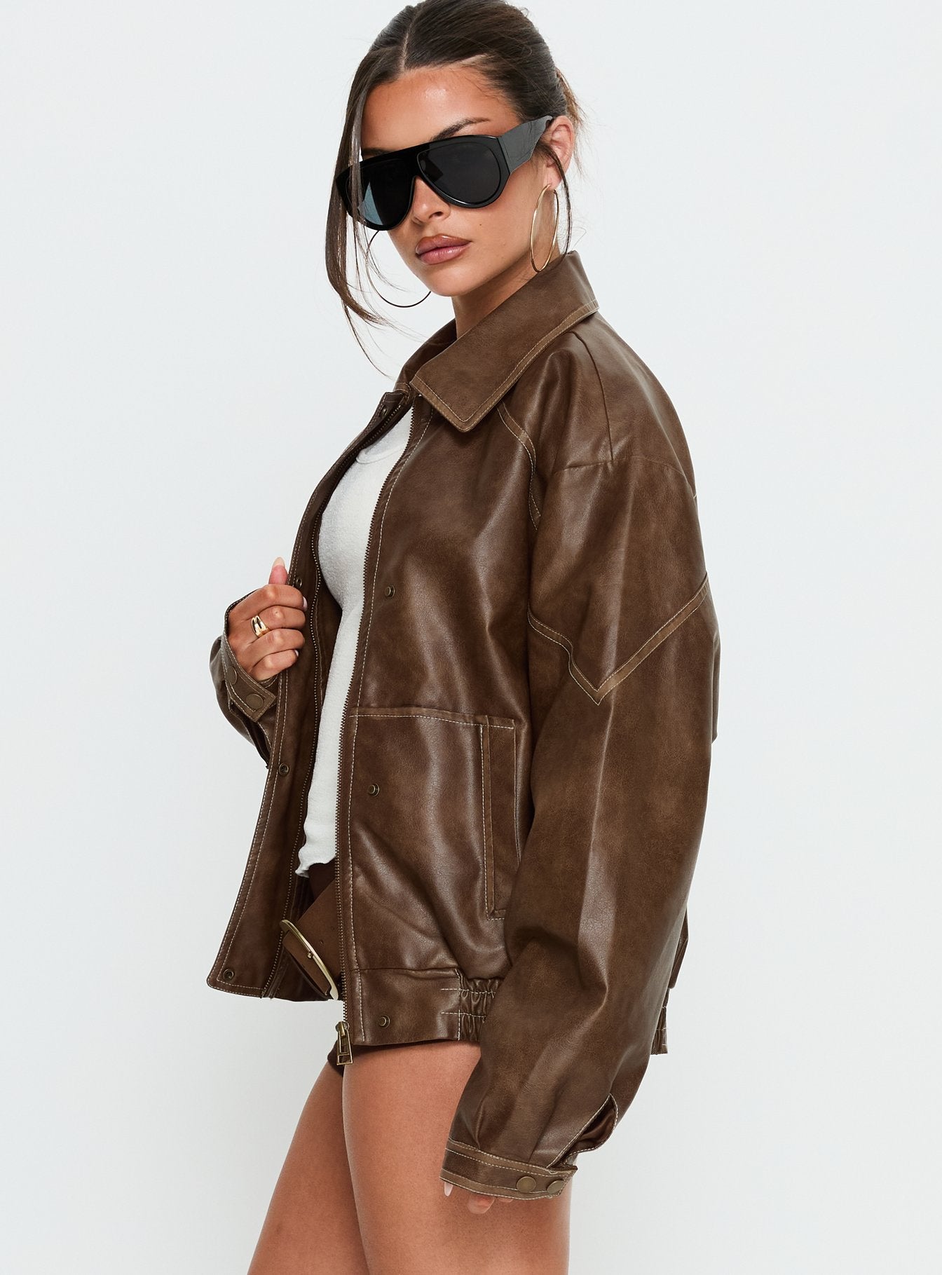 Jaxton Faux Leather Jacket Light Brown - Image 3