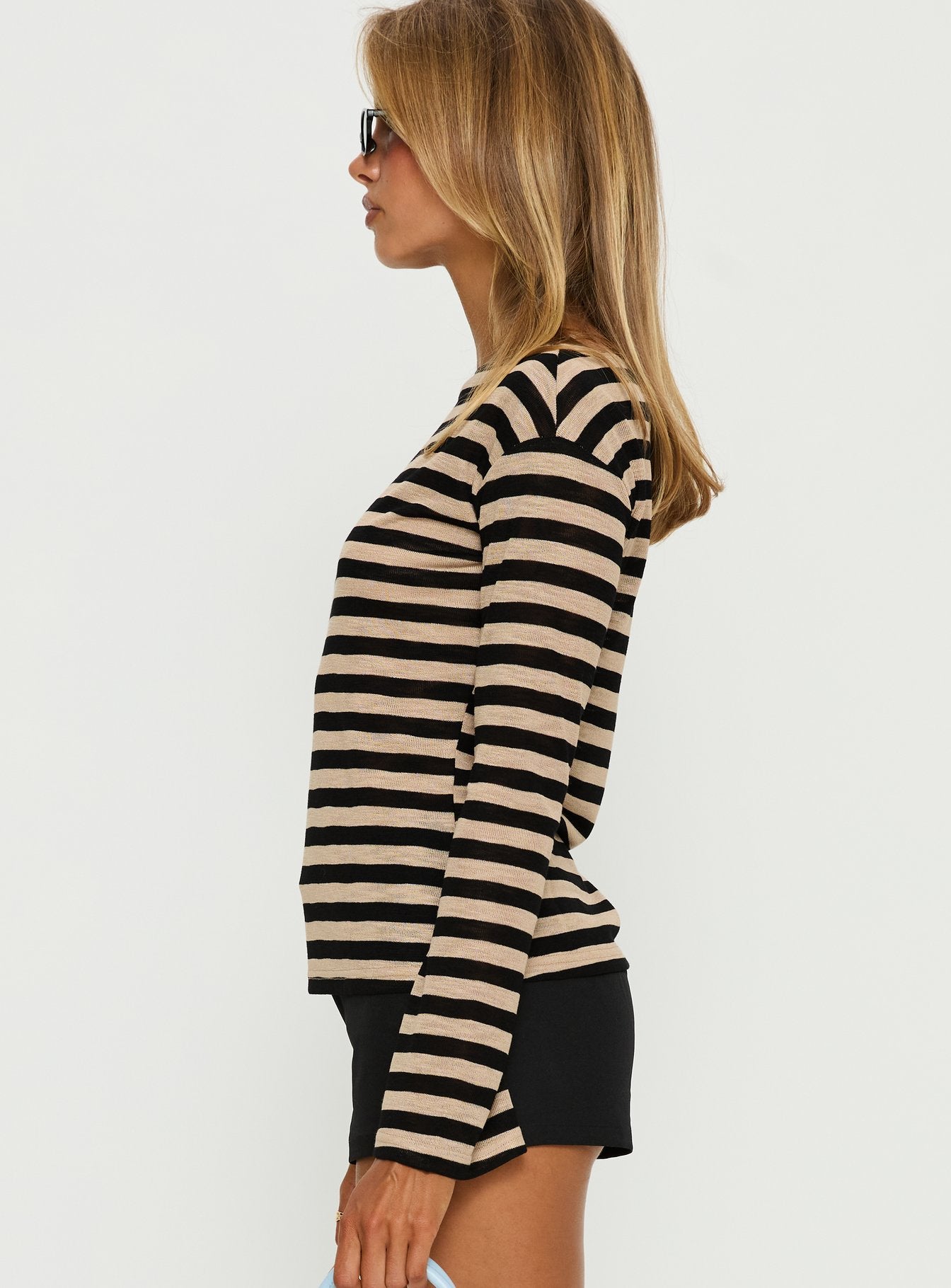 So Composed Boat Neck Long Sleeve Top Latte Stripe - Image 4