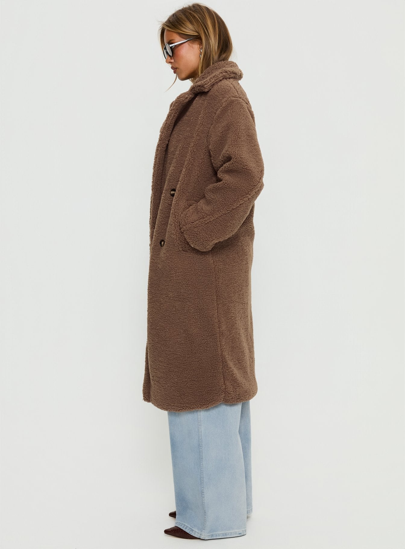 Delora Fluffy Longline Coat Brown - Image 3