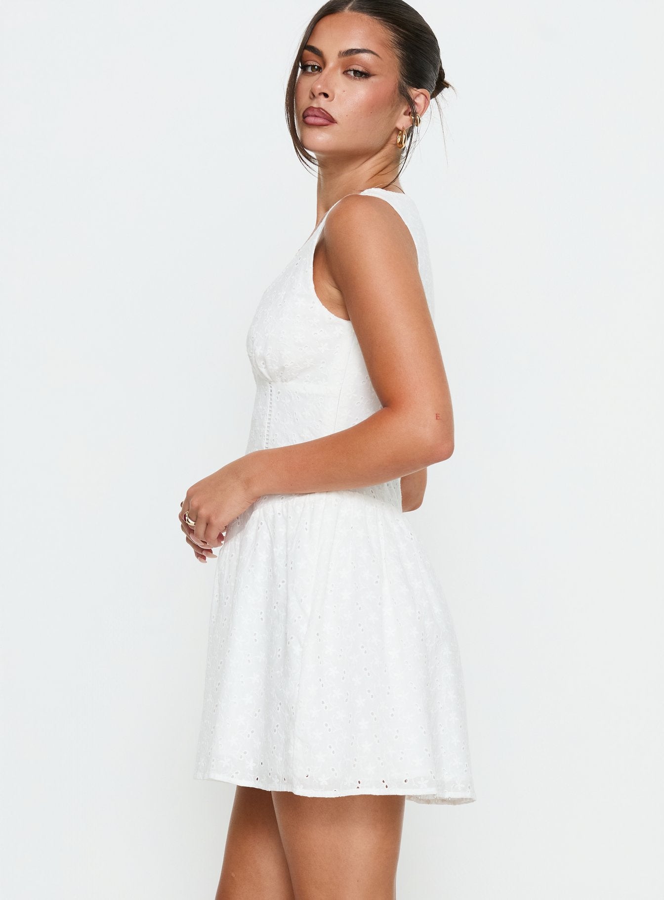 Thinking Bout You Lace Trim Sleeveless Mini Dress White - Image 4
