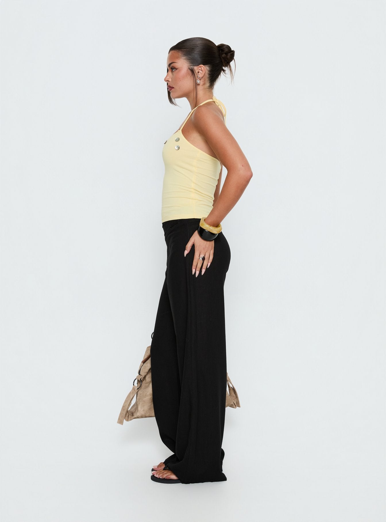Peroma Linen Straight Leg Pants Black - Image 4