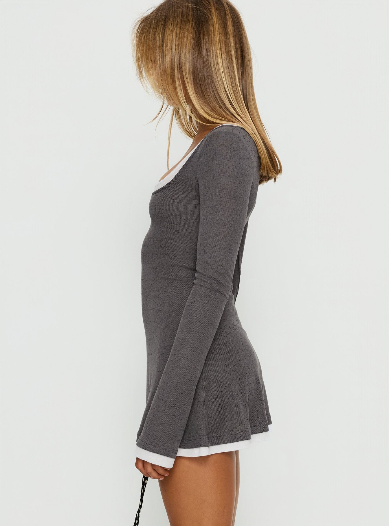 Adoree Long Sleeve Layered Mini Dress Grey / White - Image 4