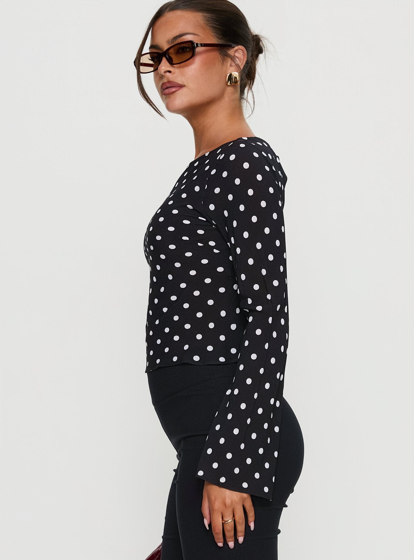 Lady Lady Long Sleeve Backless Top Black / White Polka - Image 4