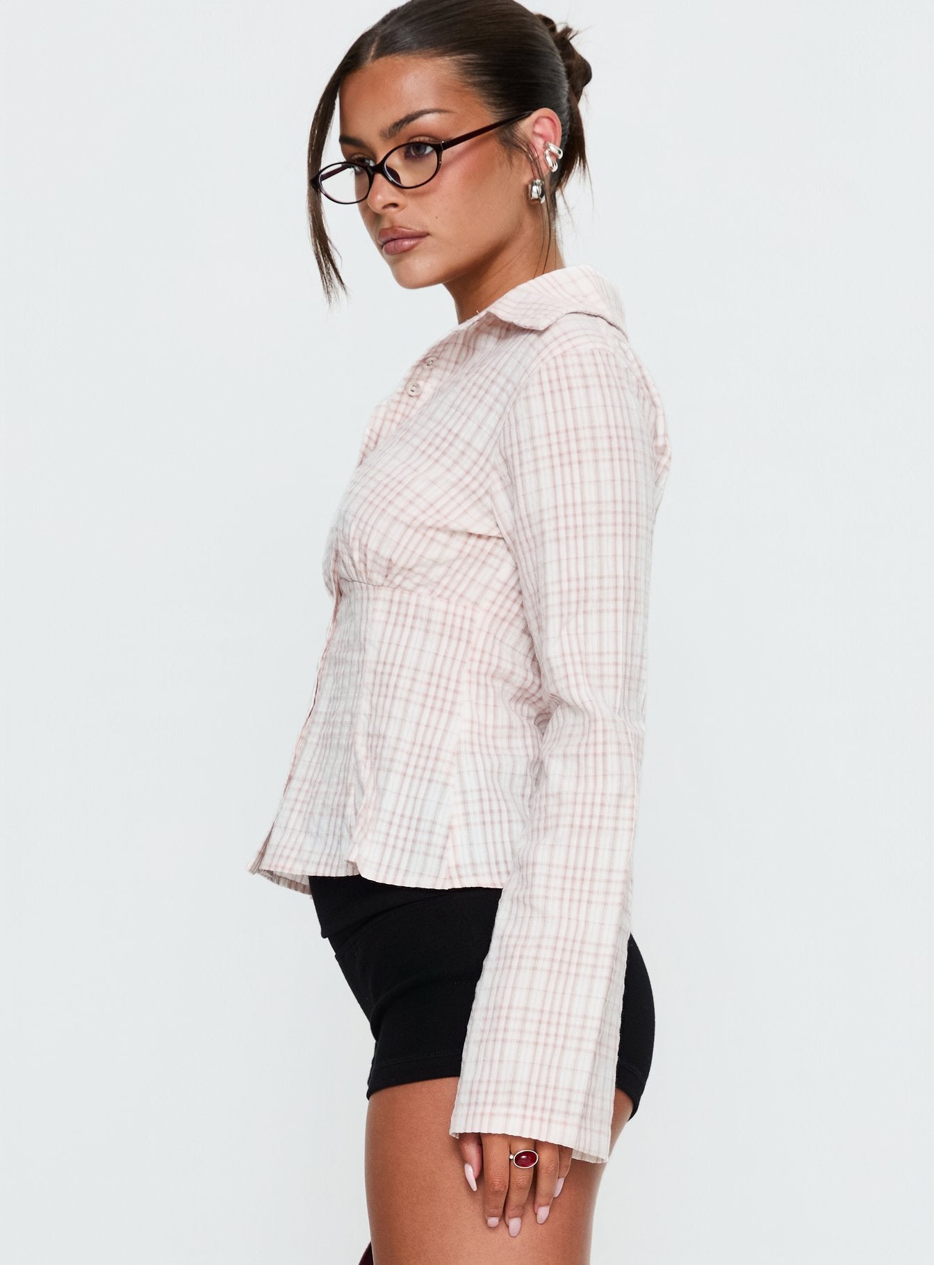 Cottesloe Long Sleeve Blouse Top Pink Check - Image 4