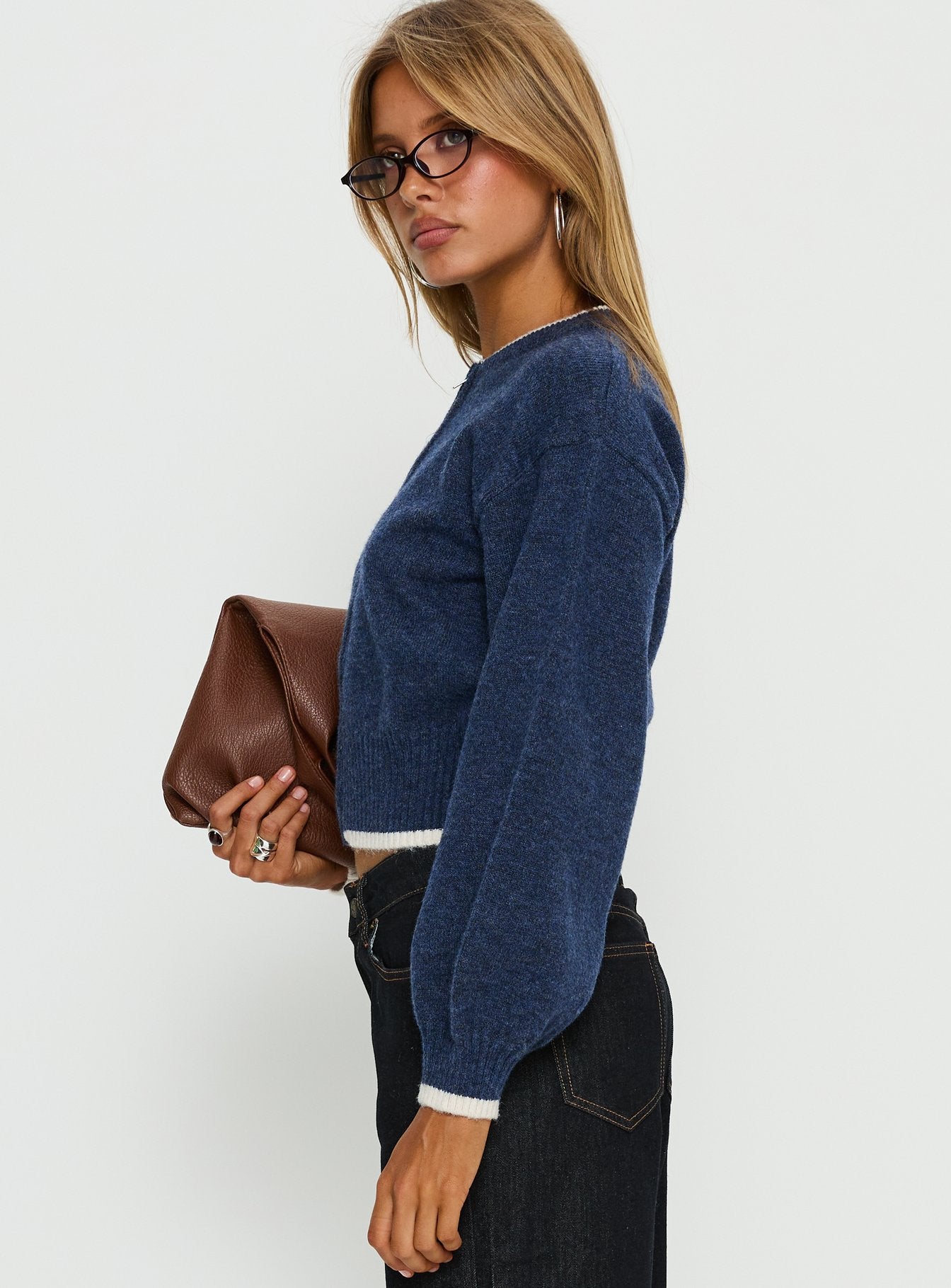 Amandi Zip Through Knit Jumper Navy / Cream - Image 4