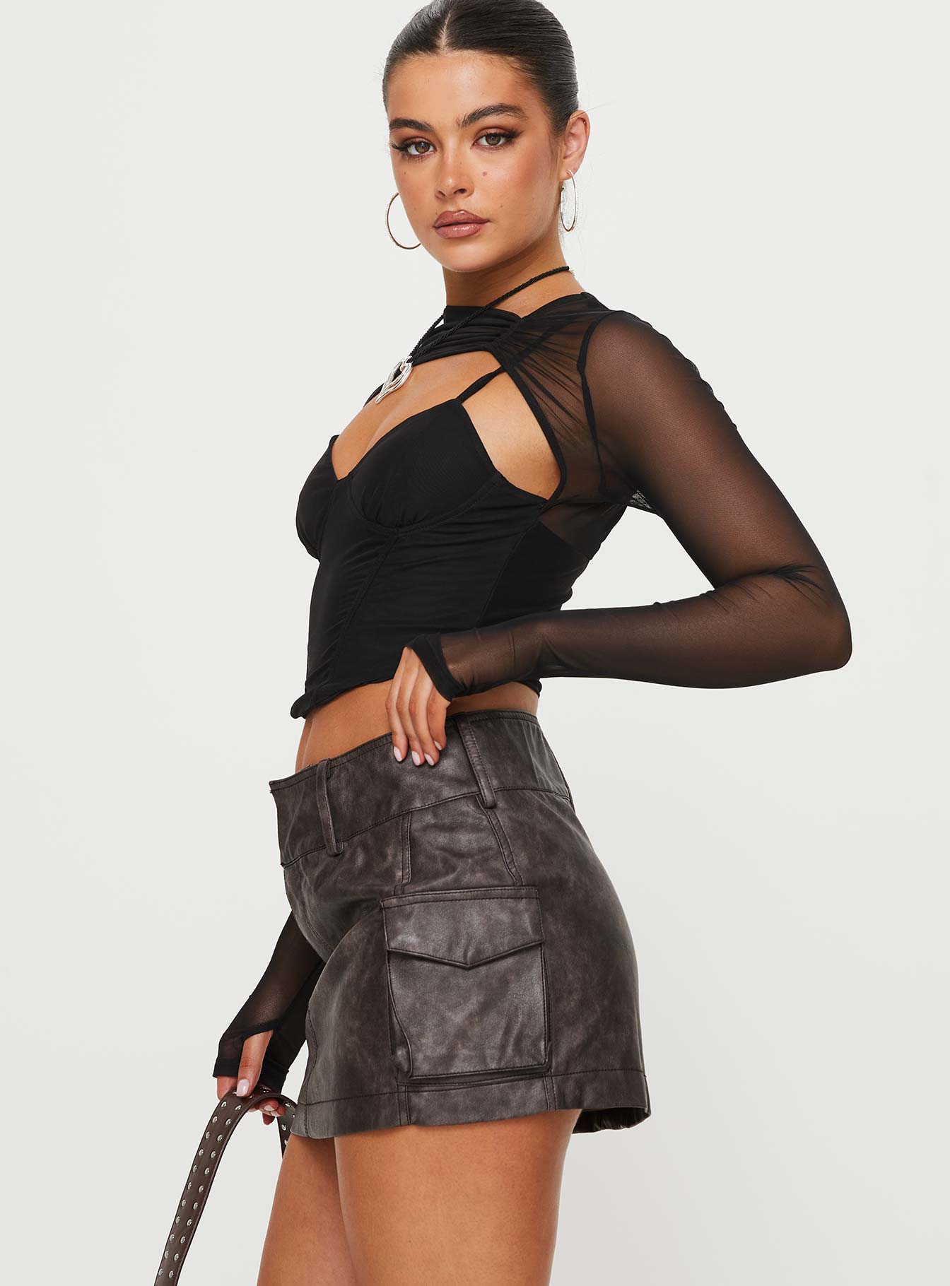 Domenic Faux Leather Mini Skirt Washed Black Tall - Image 4