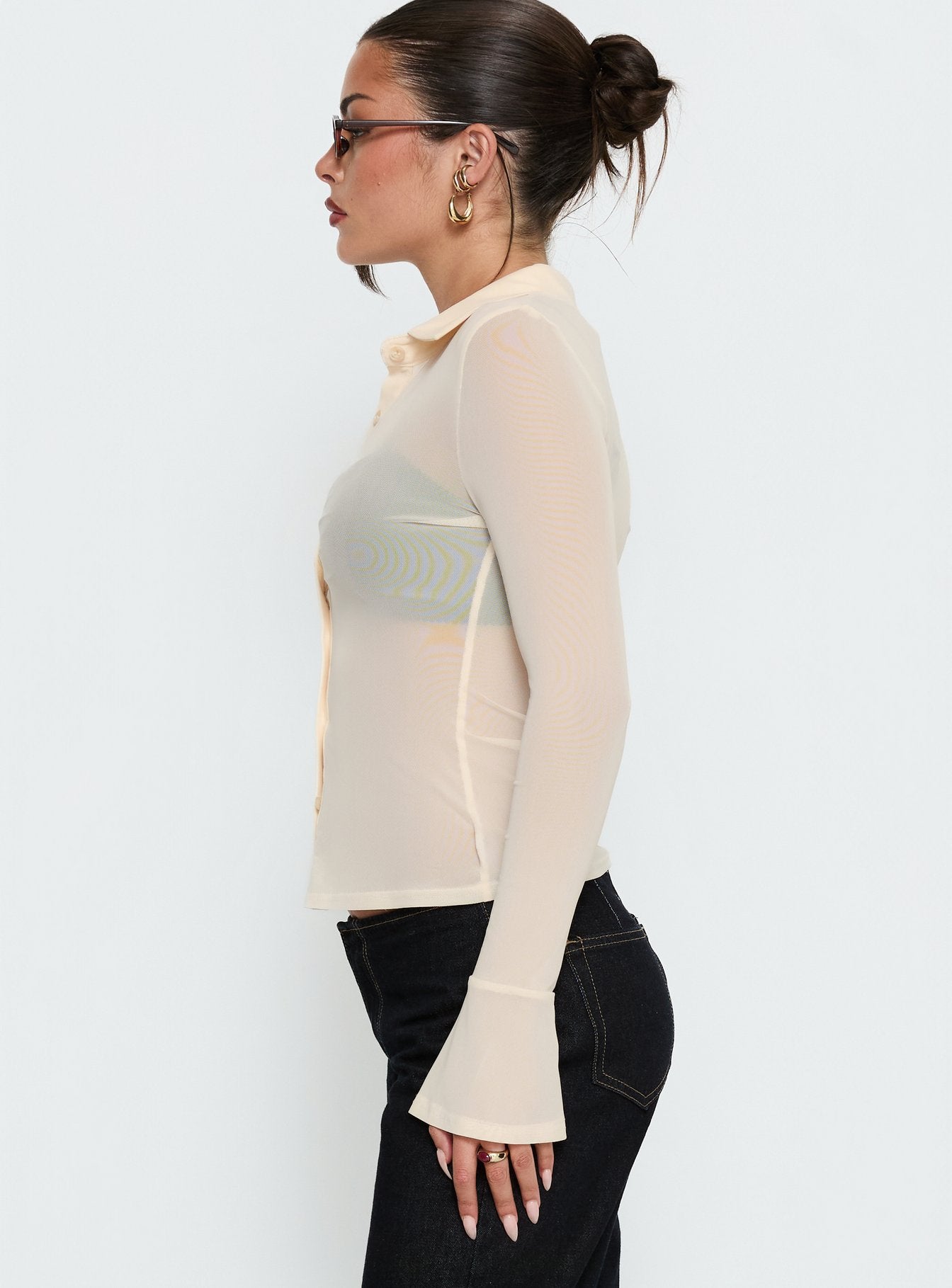 Two Of Us Sheer Long Sleeve Top Cream - Image 4