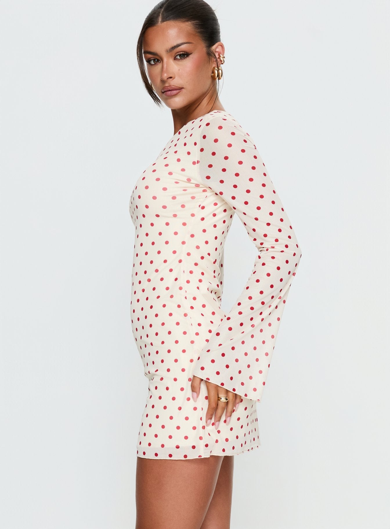 Nyxia Long Sleeve Mini Dress Cream / Red Polka - Image 4