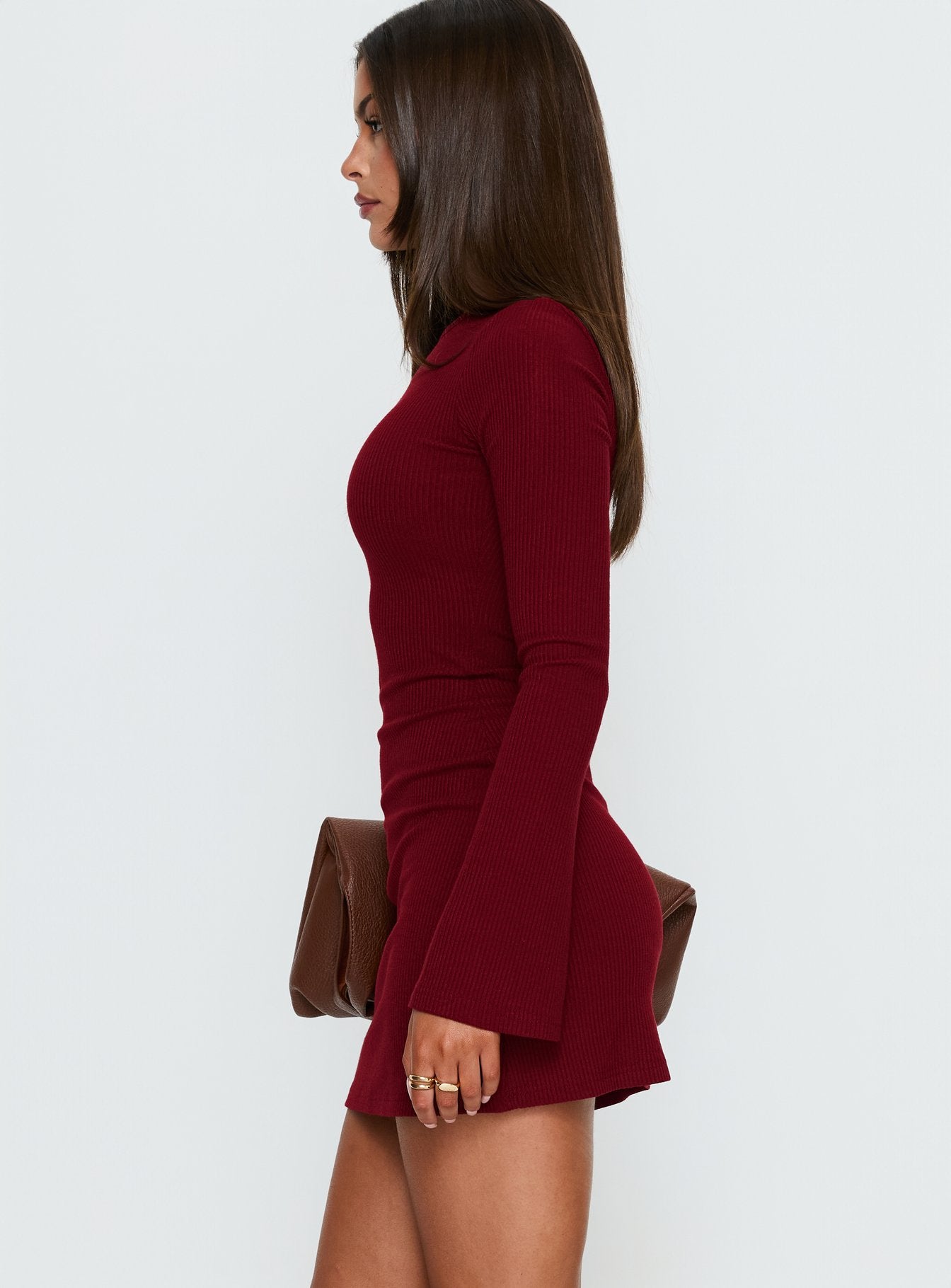 Bryanna Long Sleeve Mini Dress Deep Merlot - Image 4