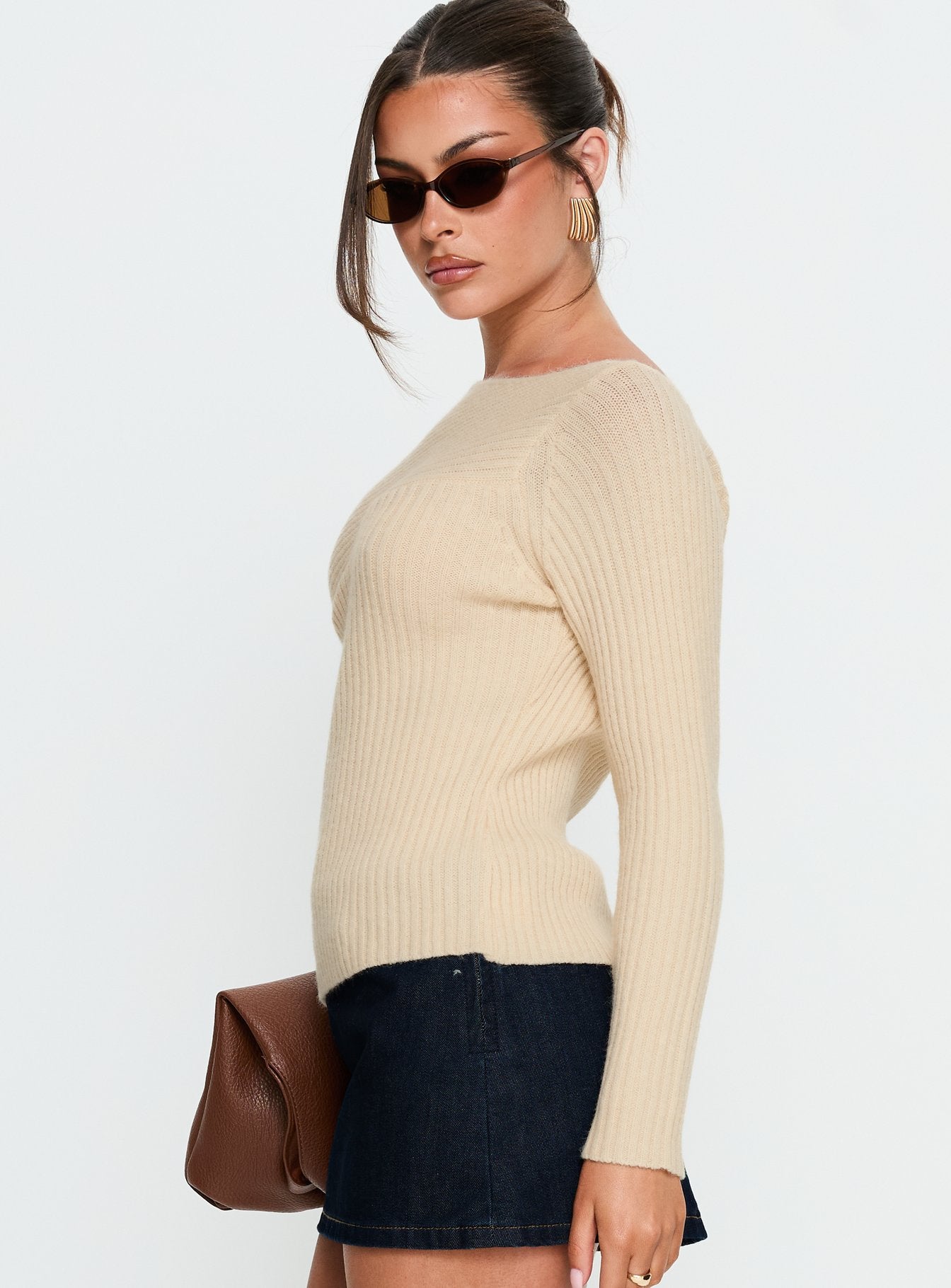 Cassye Long Sleeve Ribbed Top Cream - Image 3