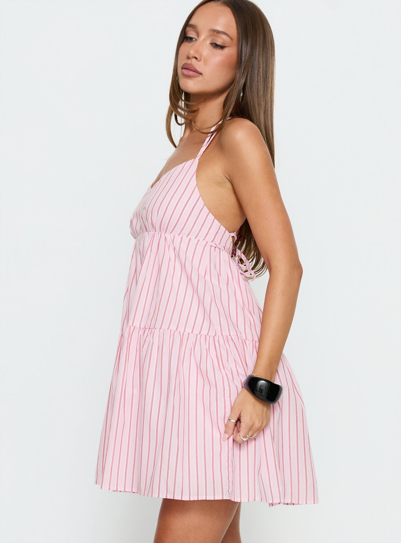 Elisabef Halter Mini Dress Pink Stripe - Image 3