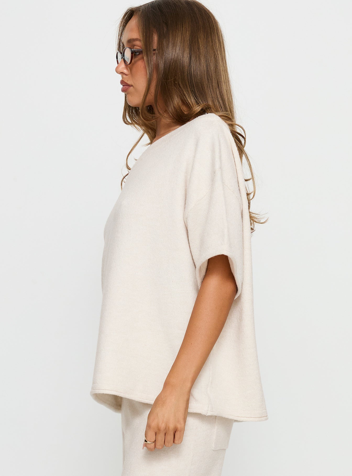 Kourta Off Shoulder Oversized Knit Top Oat - Image 4