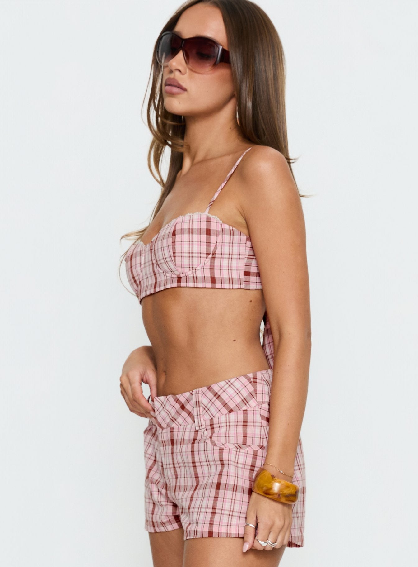 Kosi Micro Crop Bra Top Pink Check - Image 4